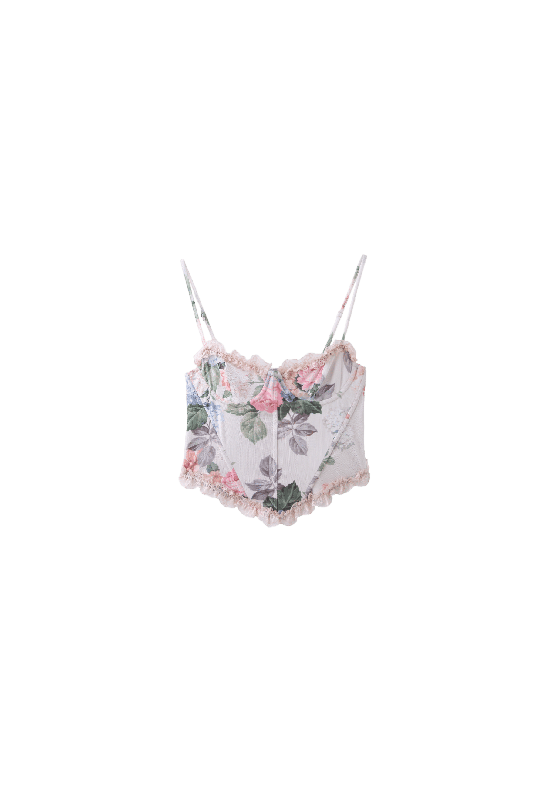 Fitted floral print cropped top — Stone