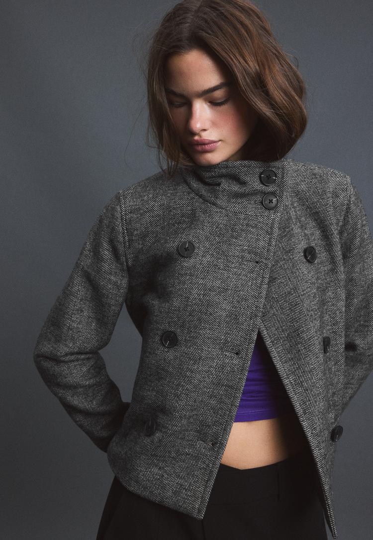 High neck wool-blend jacket — Dark grey