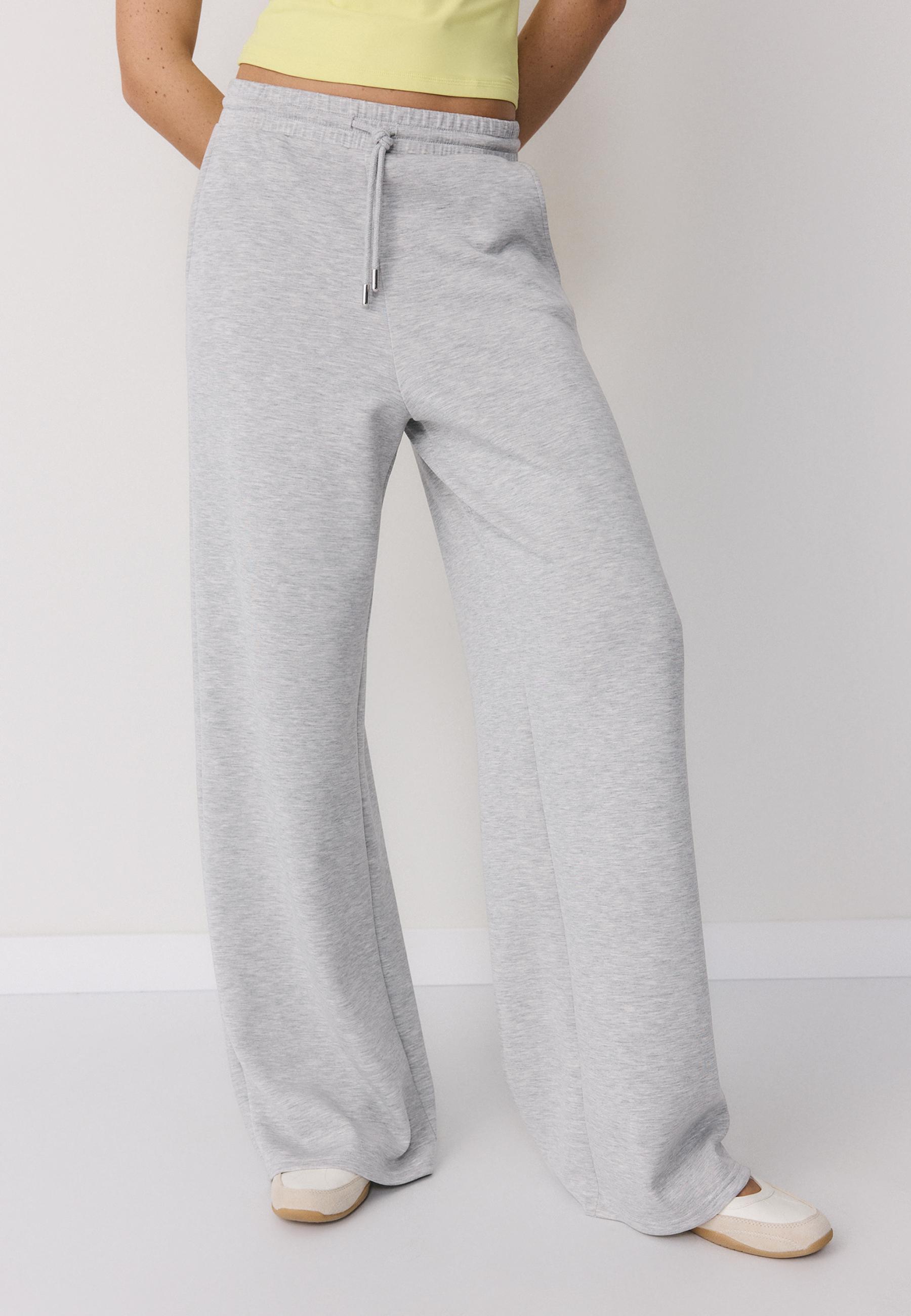 Soft-touch palazzo joggers — Grey melange