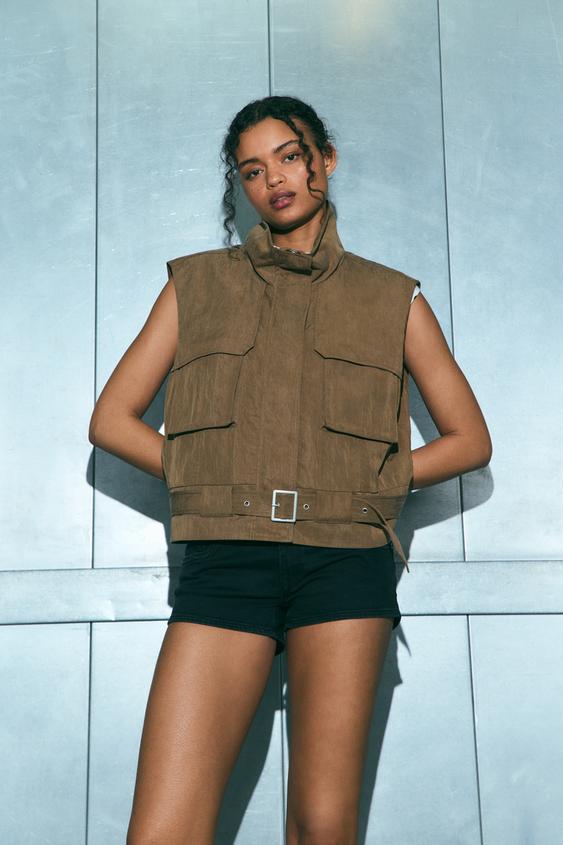 Stradivarius Gilet Fluide Utilitaire Brun L