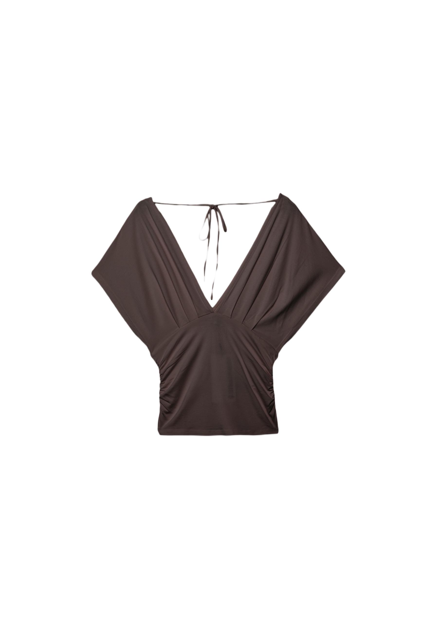 V-neck top with sash — Brown