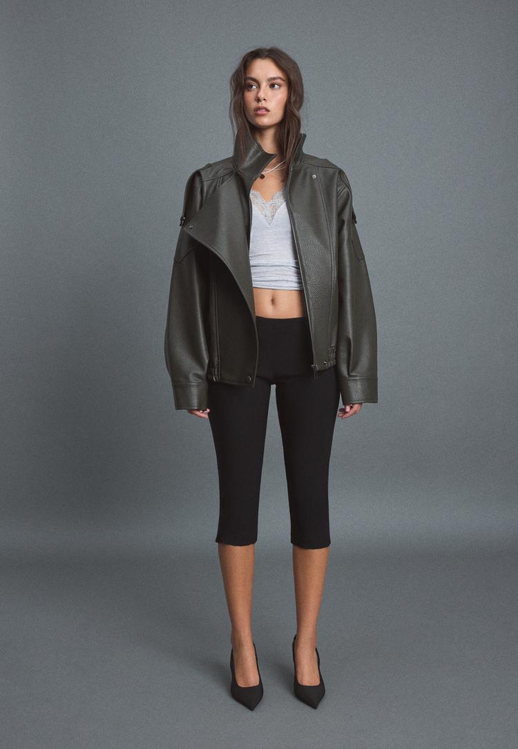 blouson motard oversize en similicuir