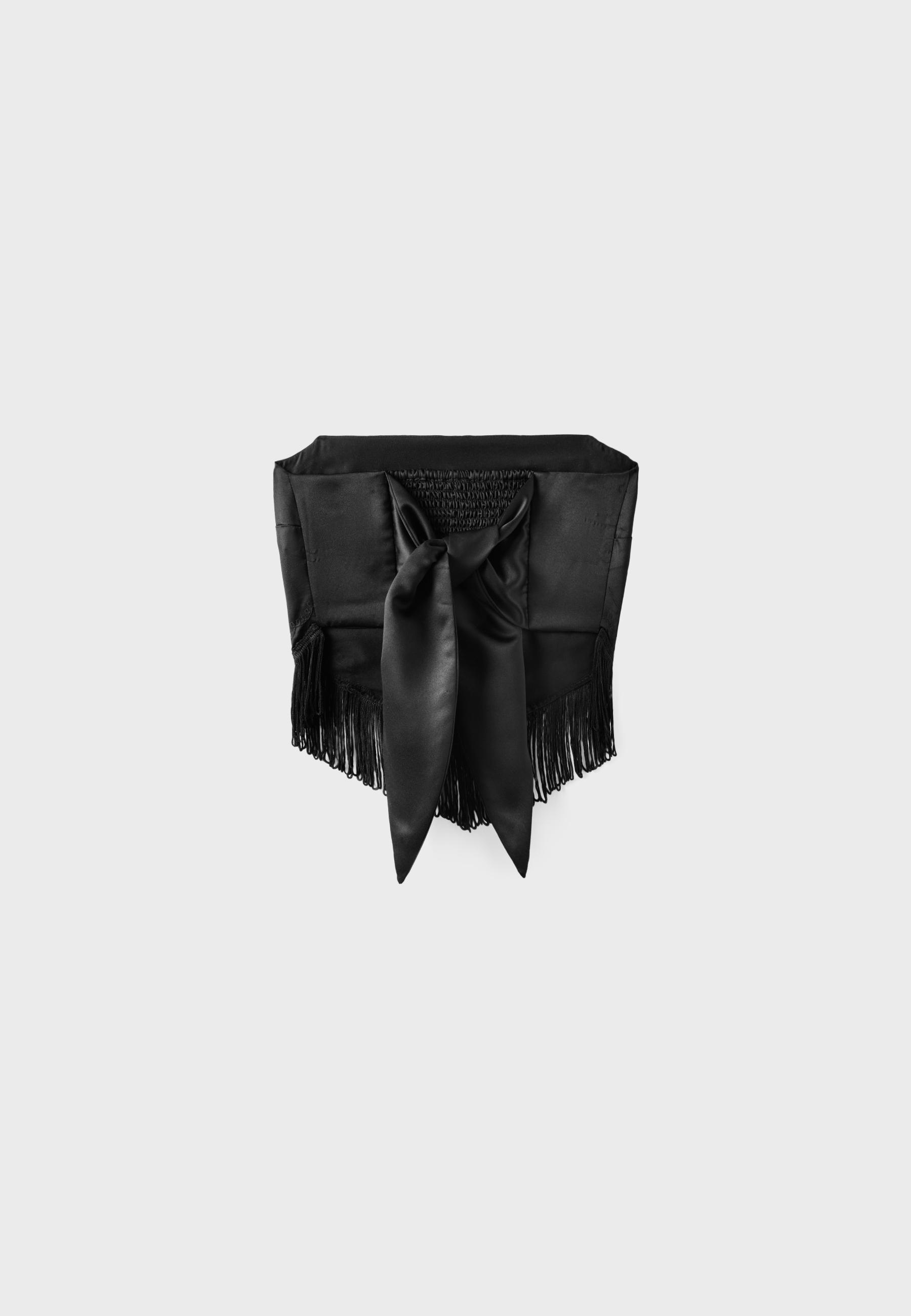 Embroidered fringe bustier top — Black