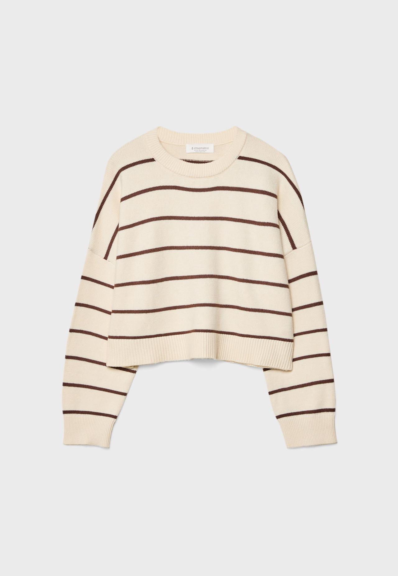 Cropped striped knit sweater — Vanilla