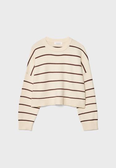Cropped striped knit sweater — Vanilla 7