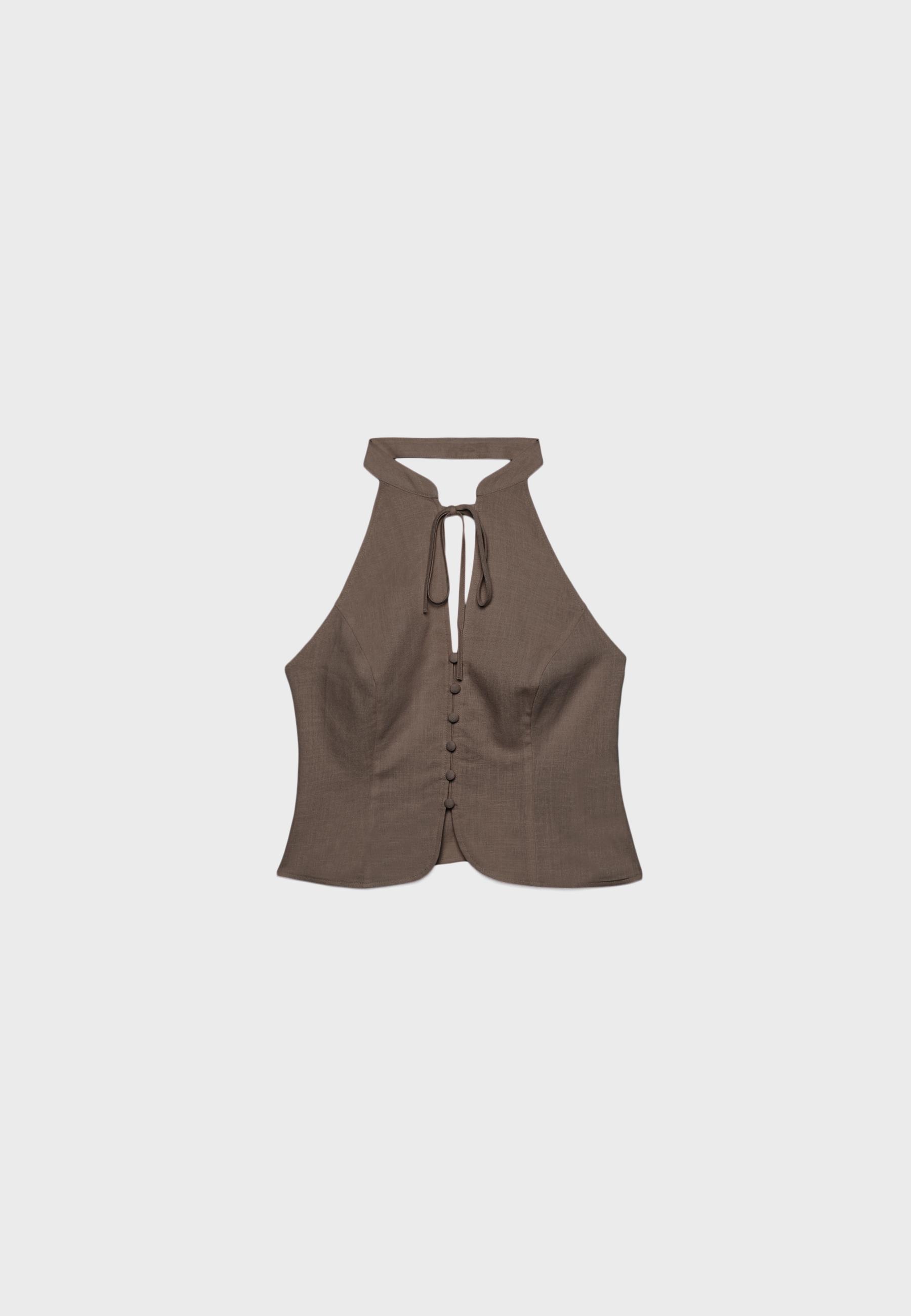 Buttoned halter top — Brown