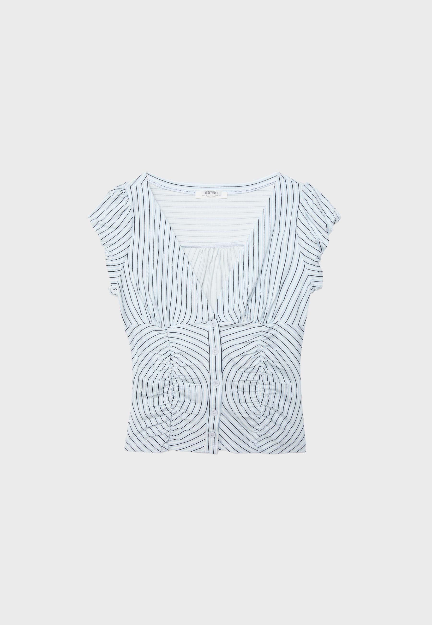 Gathered short sleeve shirt — Sky blue