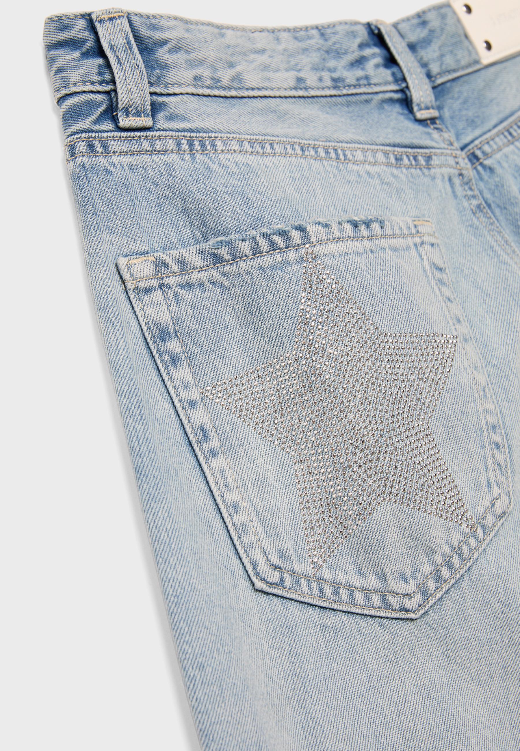 Low-rise wide-leg jeans with star detail — OVERDYED BLUE DENIM