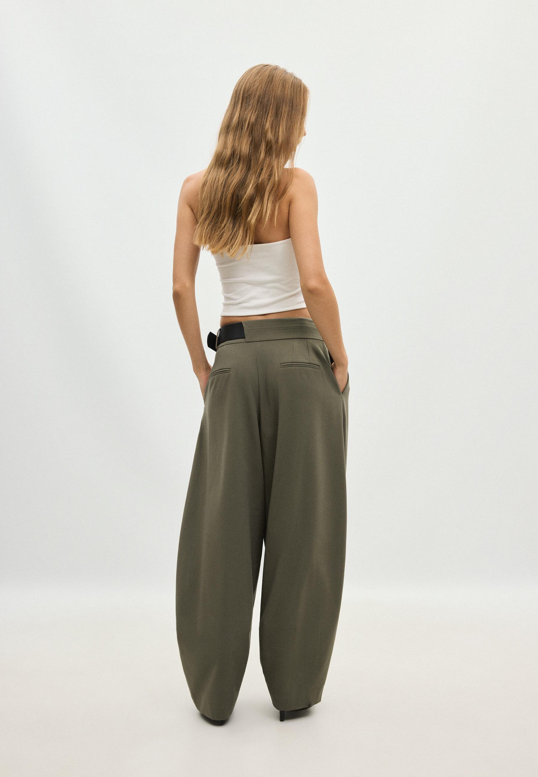 Darted smart trousers with belt — Khaki
