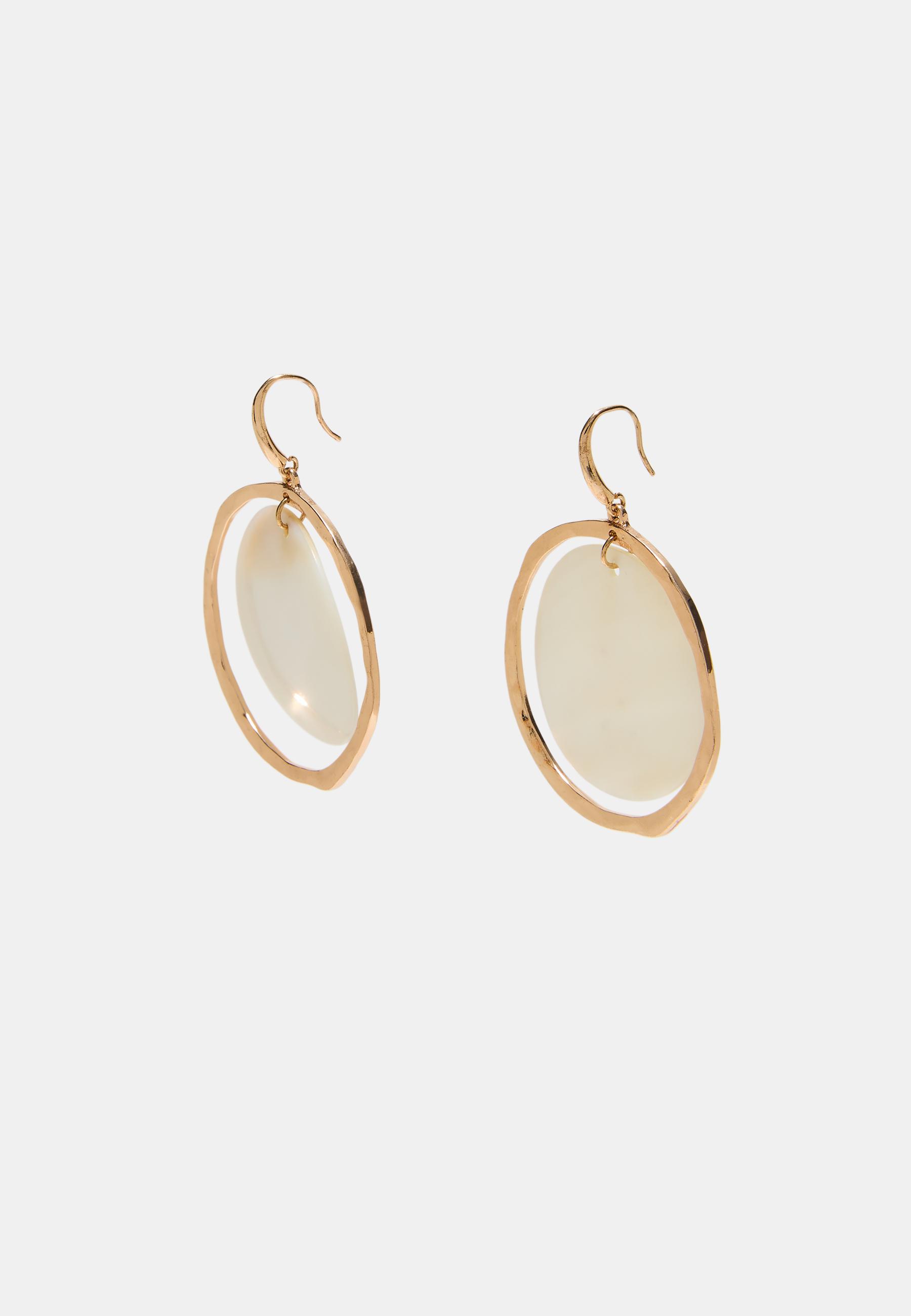 Mother-of-pearl effect circular hoop earrings — Gold