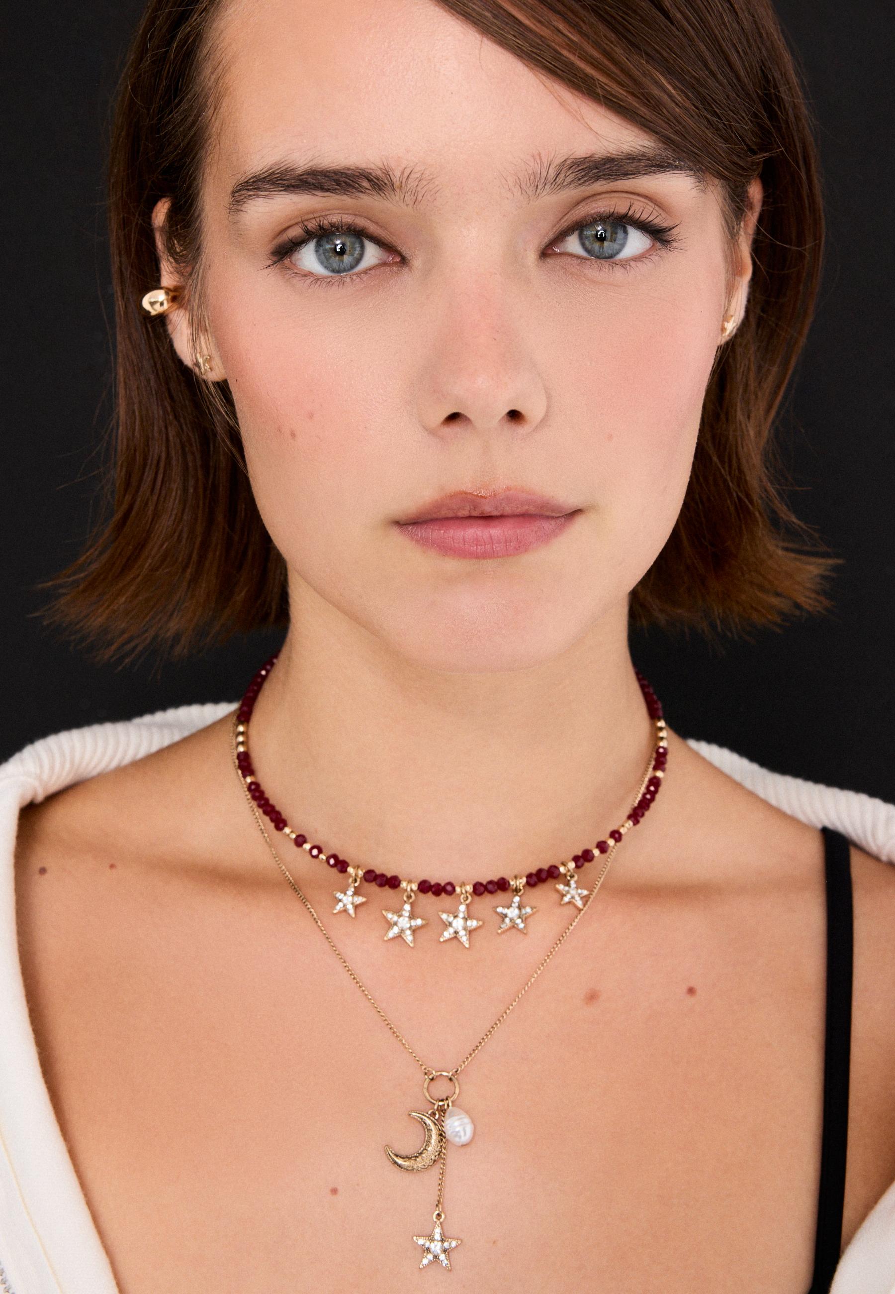 Set of 2 moon and star necklaces — Burgundy