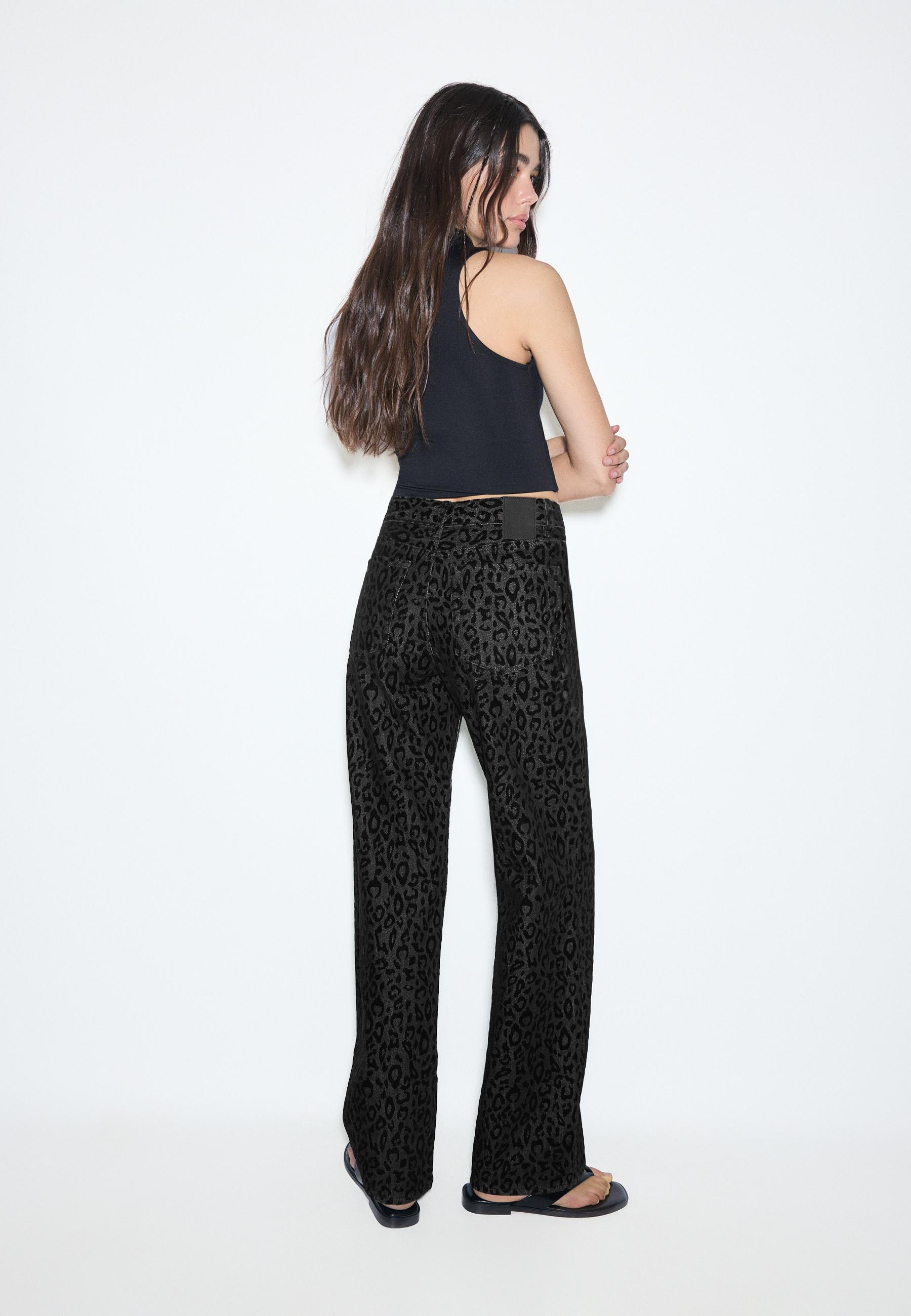 Flocked leopard print jeans — BLACK DENIM WASHED EFFECT