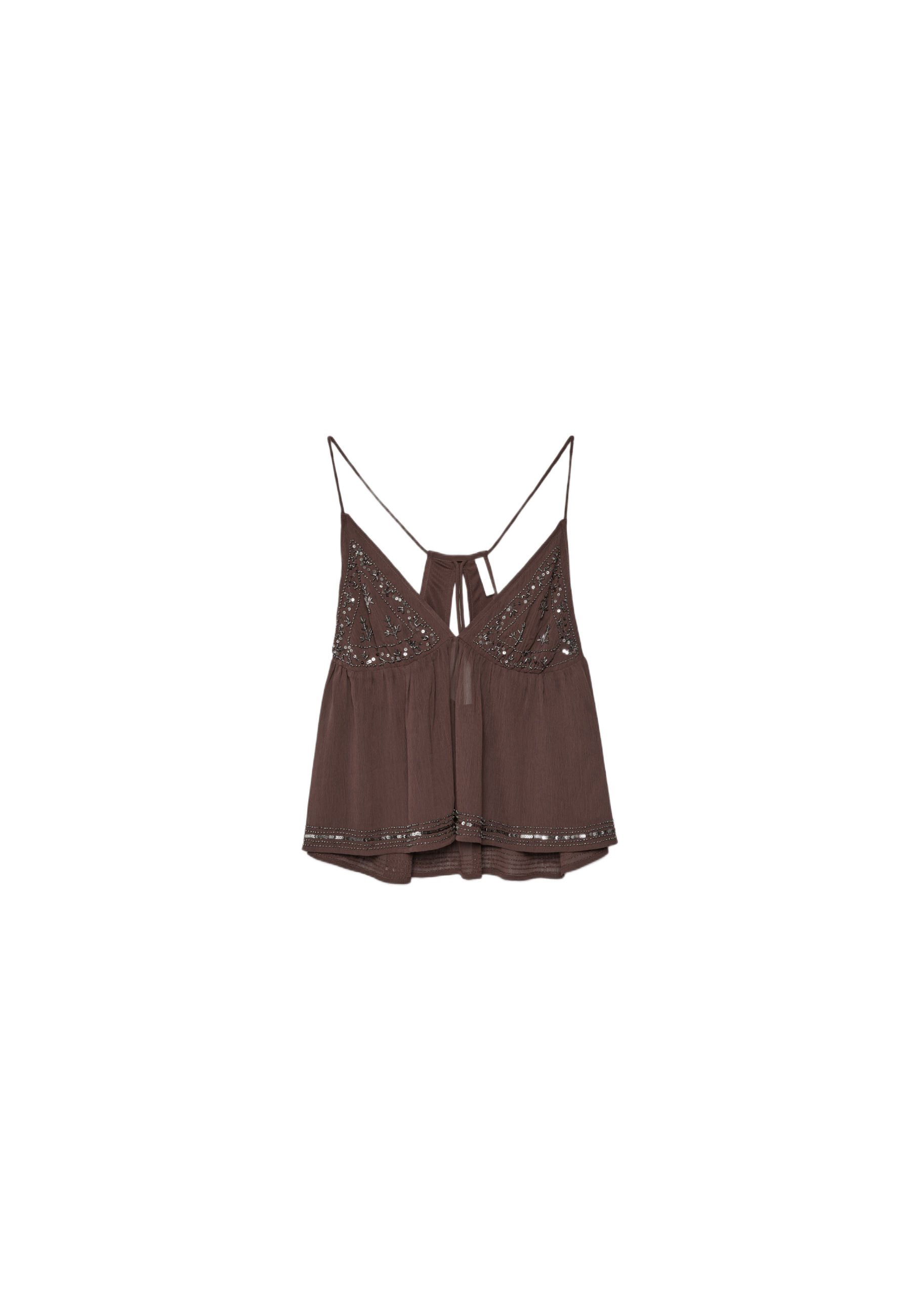 Embroidered strappy top — Brown