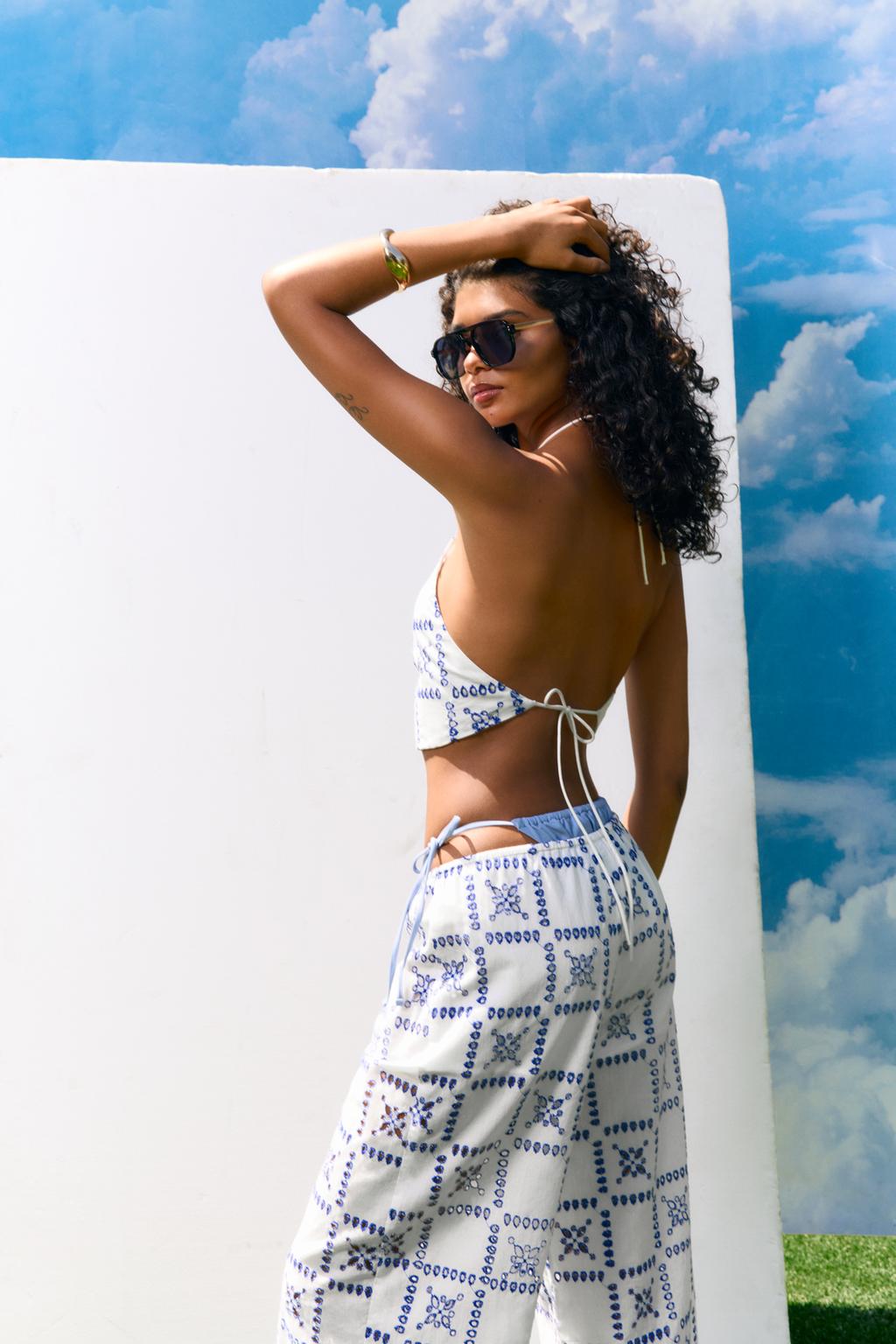 Blue embroidered trousers