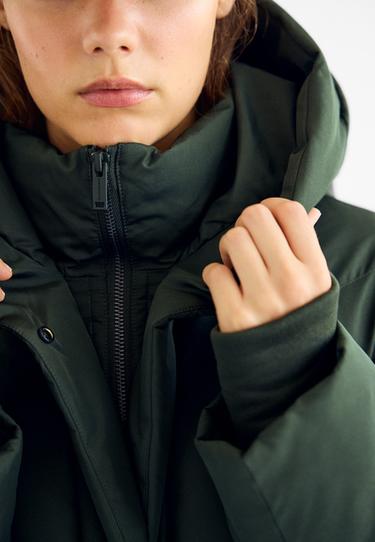 Long belted quilted puffer coat — Khaki 7