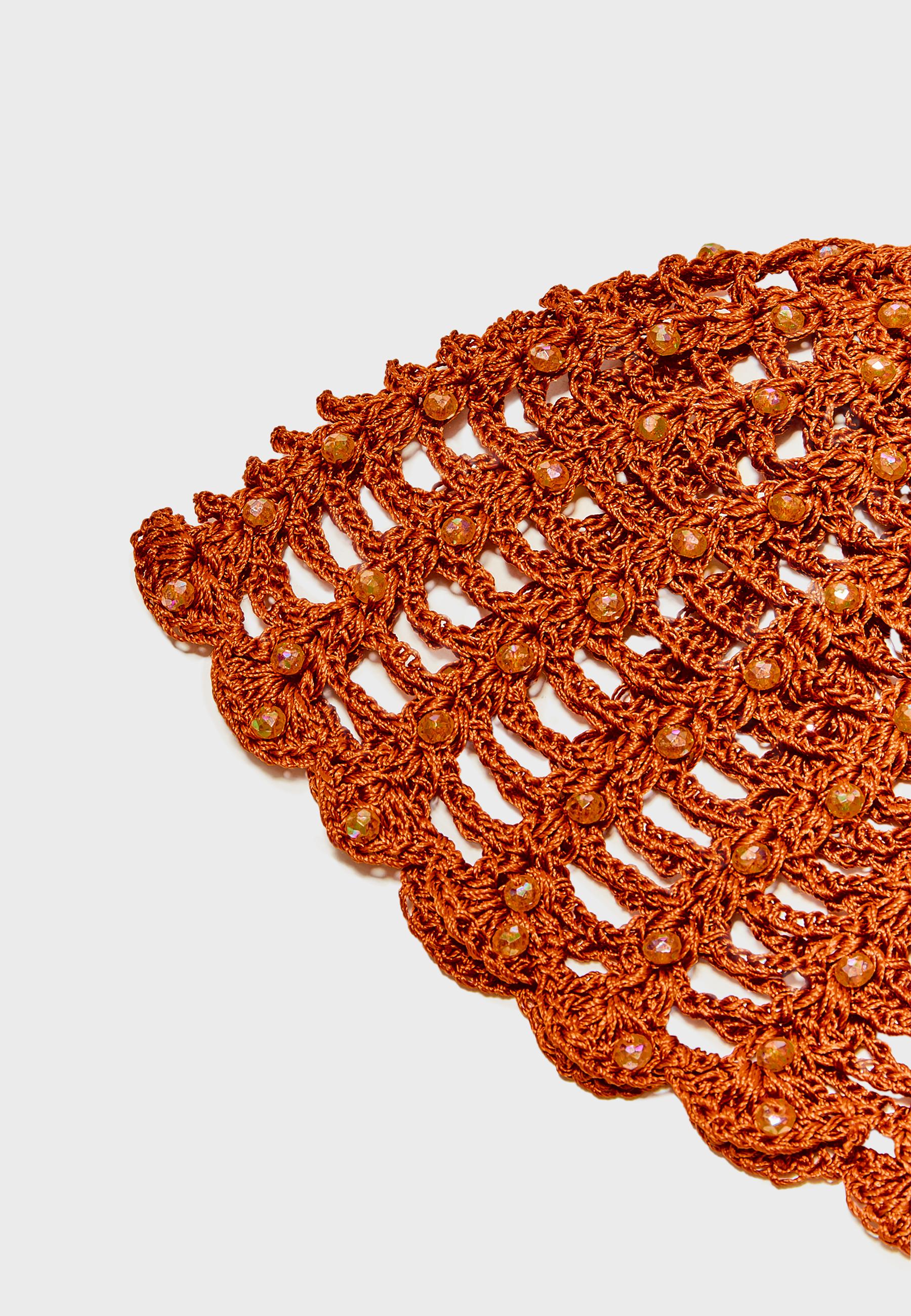 Crochet cap with rhinestones — Orange