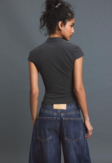 Striped short sleeve cut-out shirt — Dark grey 5