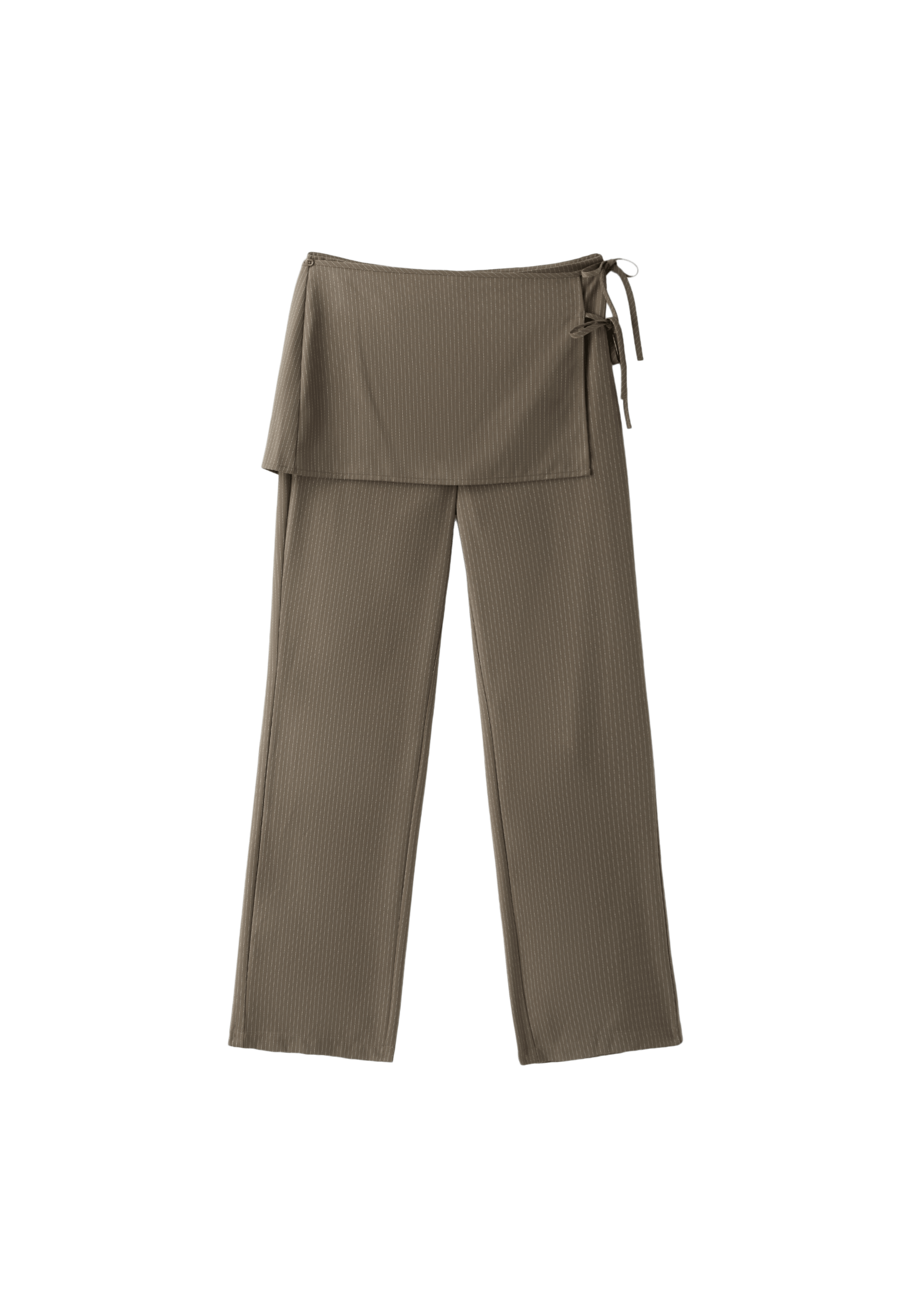 Striped straight-leg trousers with skirt overlay — Khaki