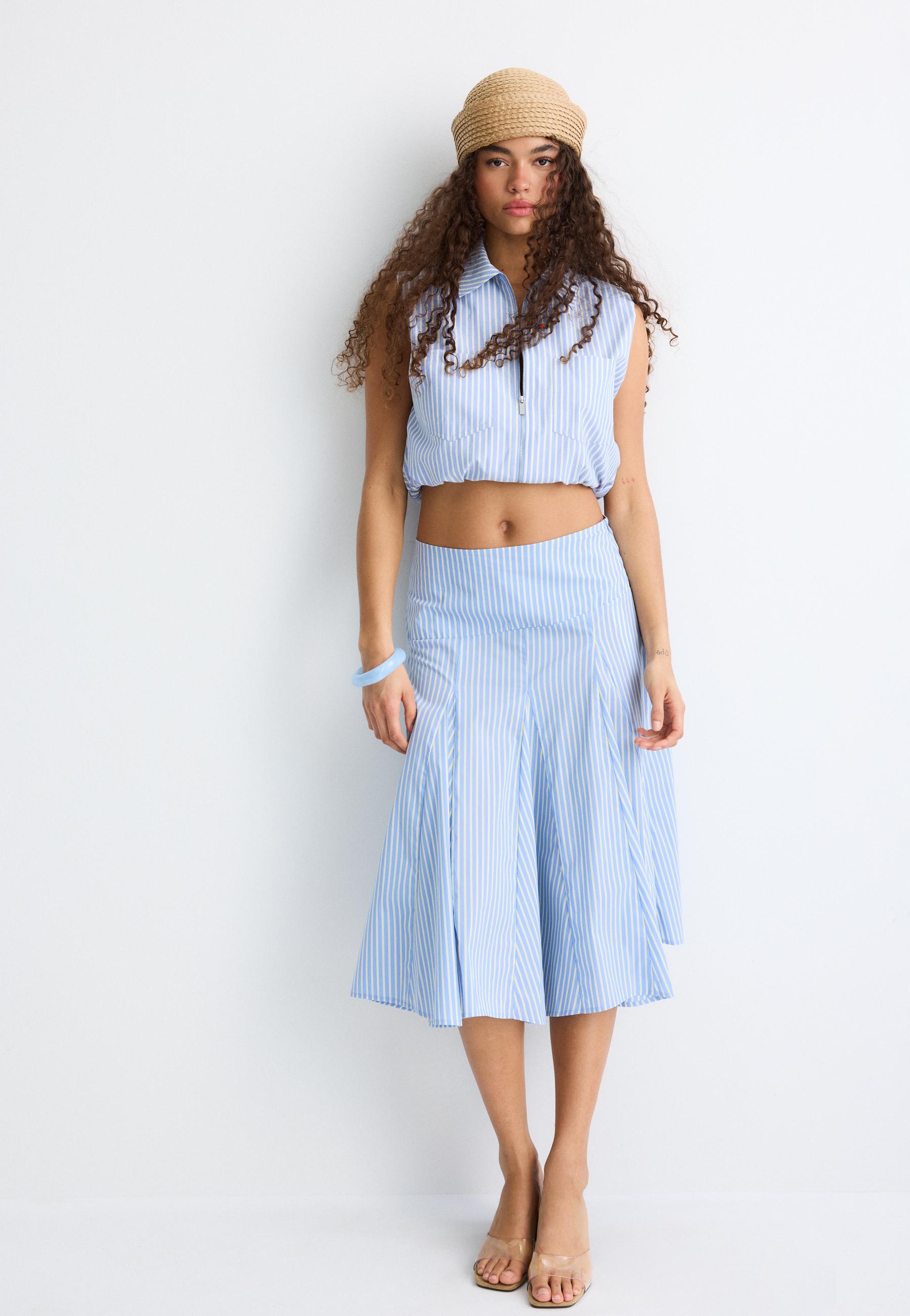 Poplin asymmetric midi skirt — Blue