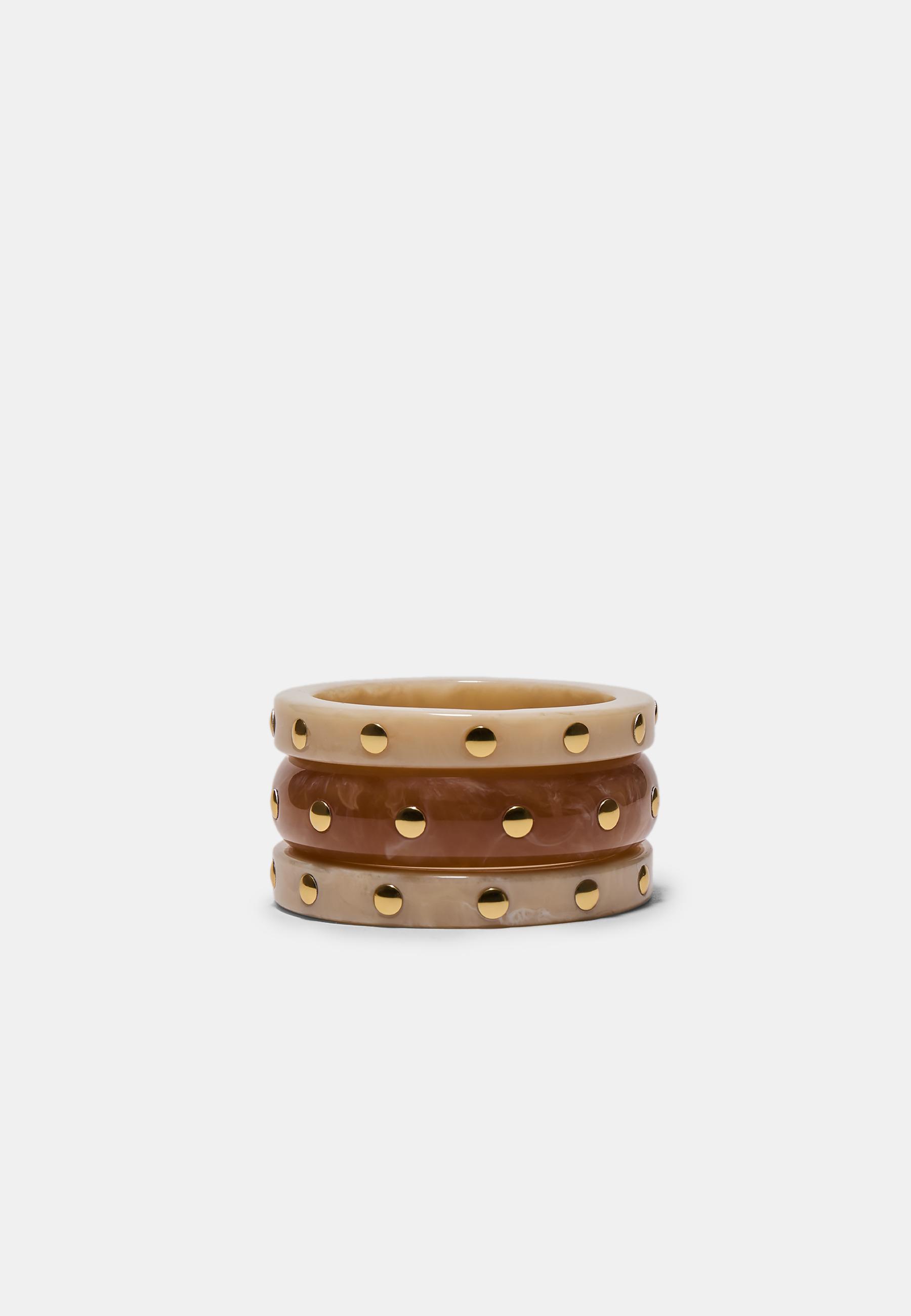 Set of 3 rigid studded bracelets — Brown