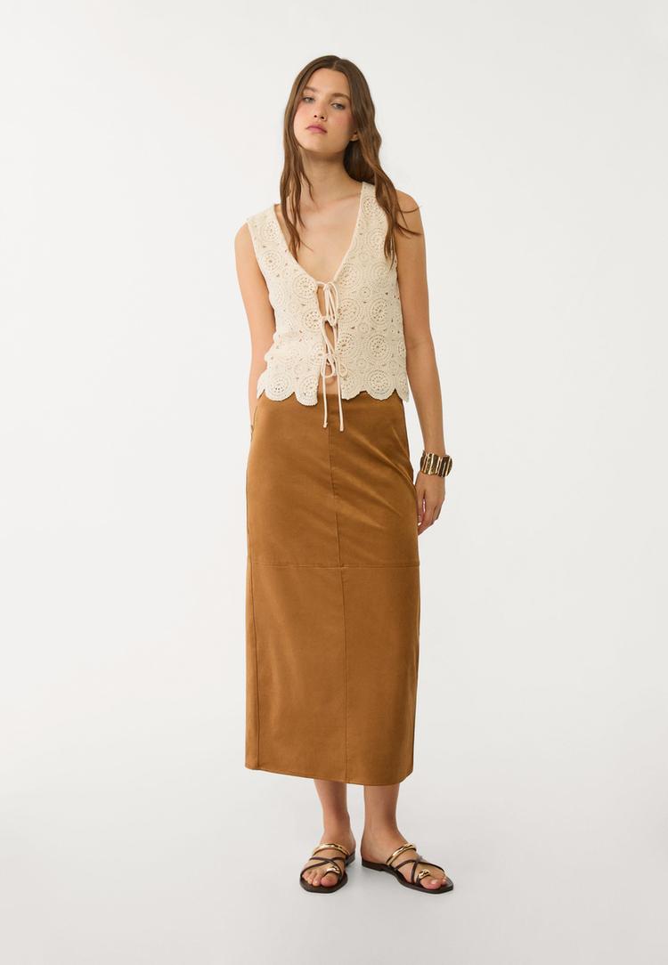 falda midi efecto ante