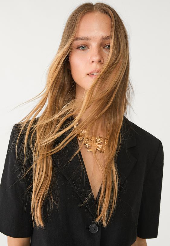 Ketenli kısa kollu crop ceket_7