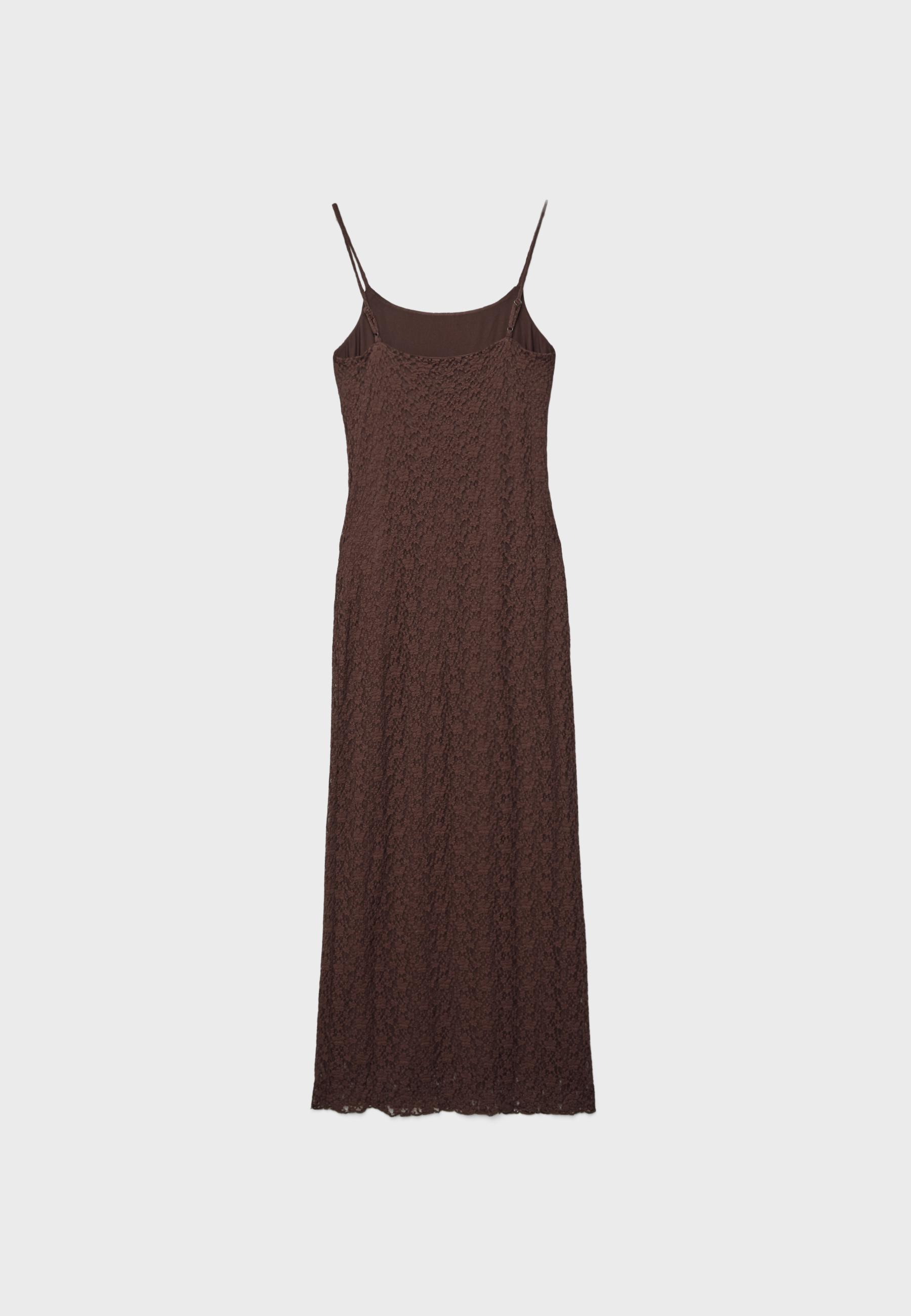 Blonde lace strappy midi dress — Brown