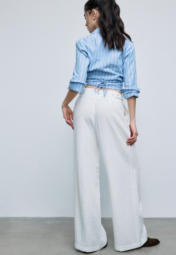 ayarlanabilir dugmeli keten karısımlı bol paca pantolon