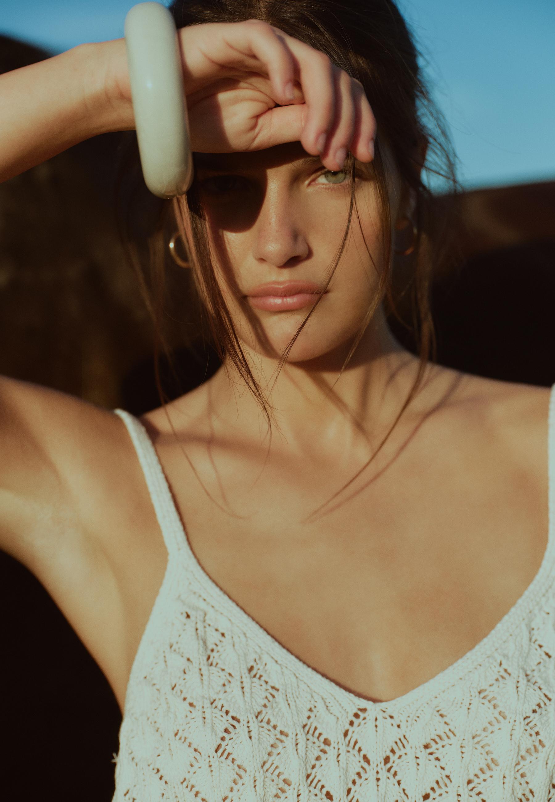 Mixed knit top — Vanilla