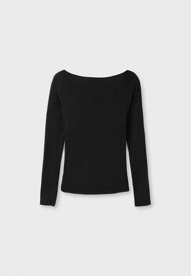 Crossover boat neck T-shirt — Black 8