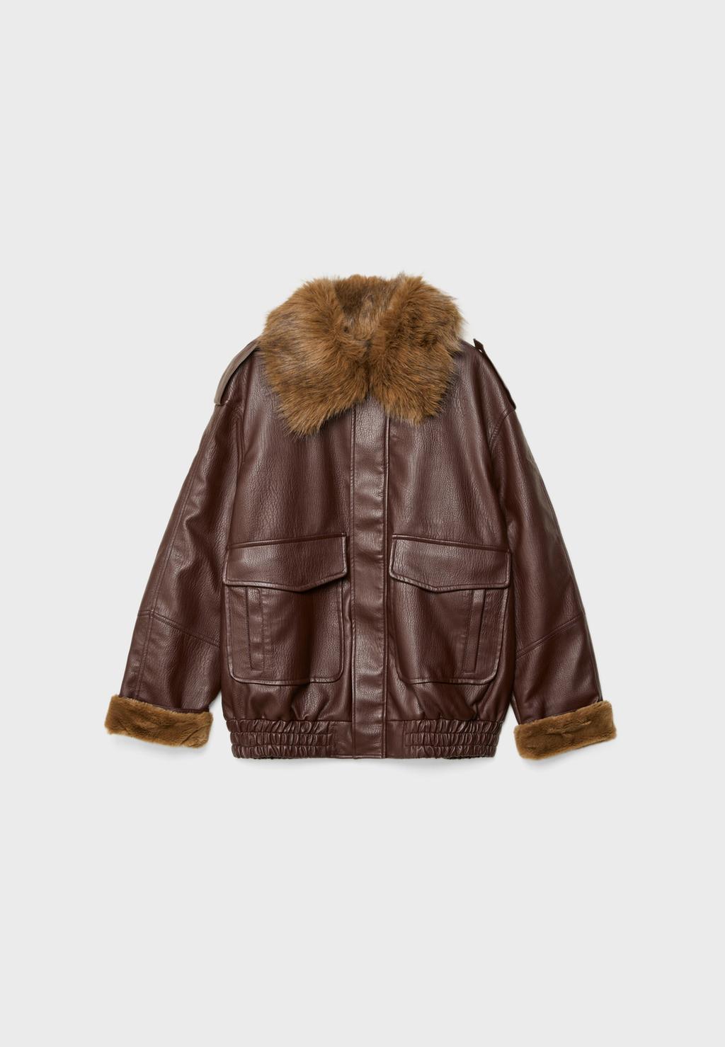 Leather effect jacket with contrast collar