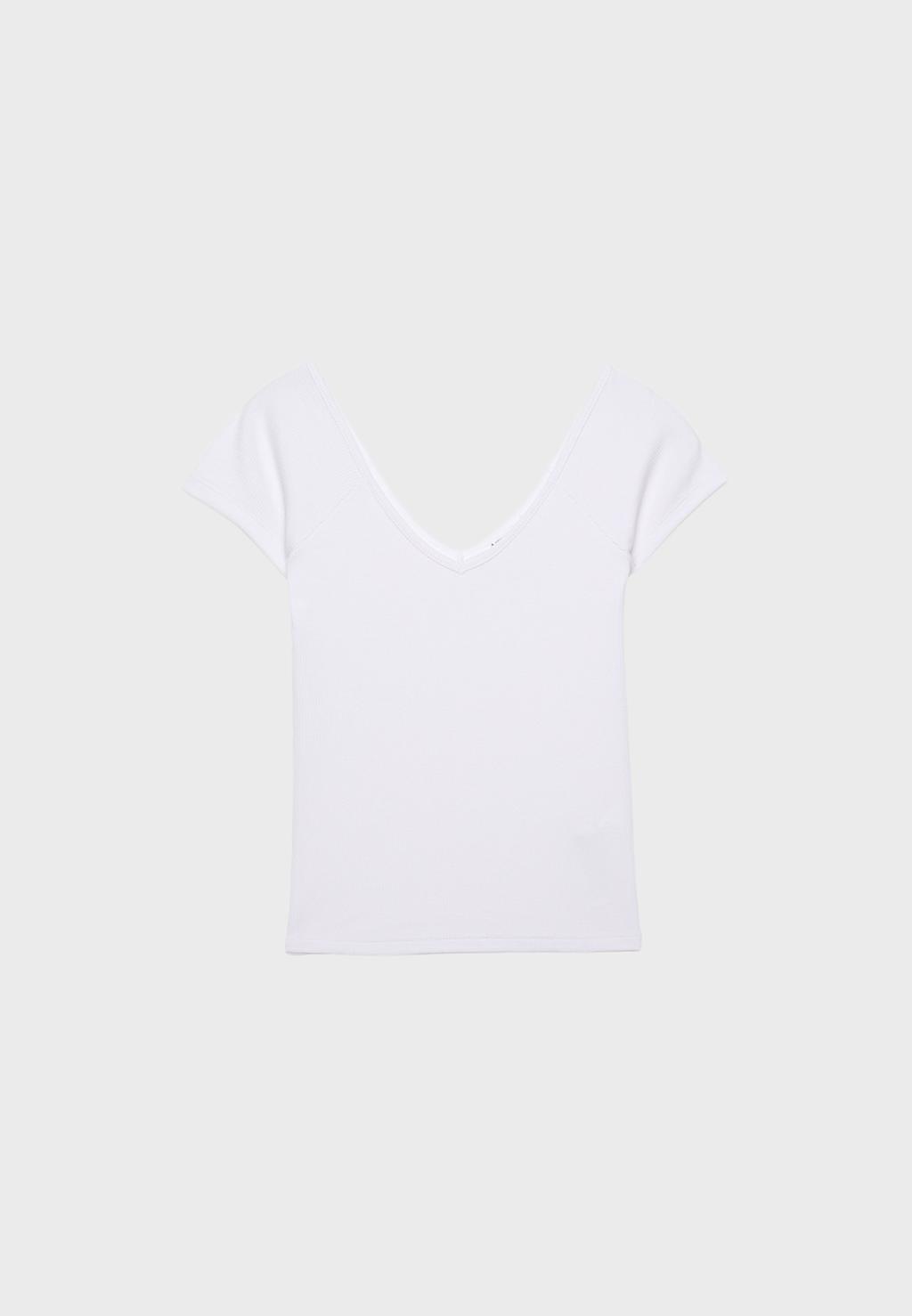 T-shirt col en V côtelé