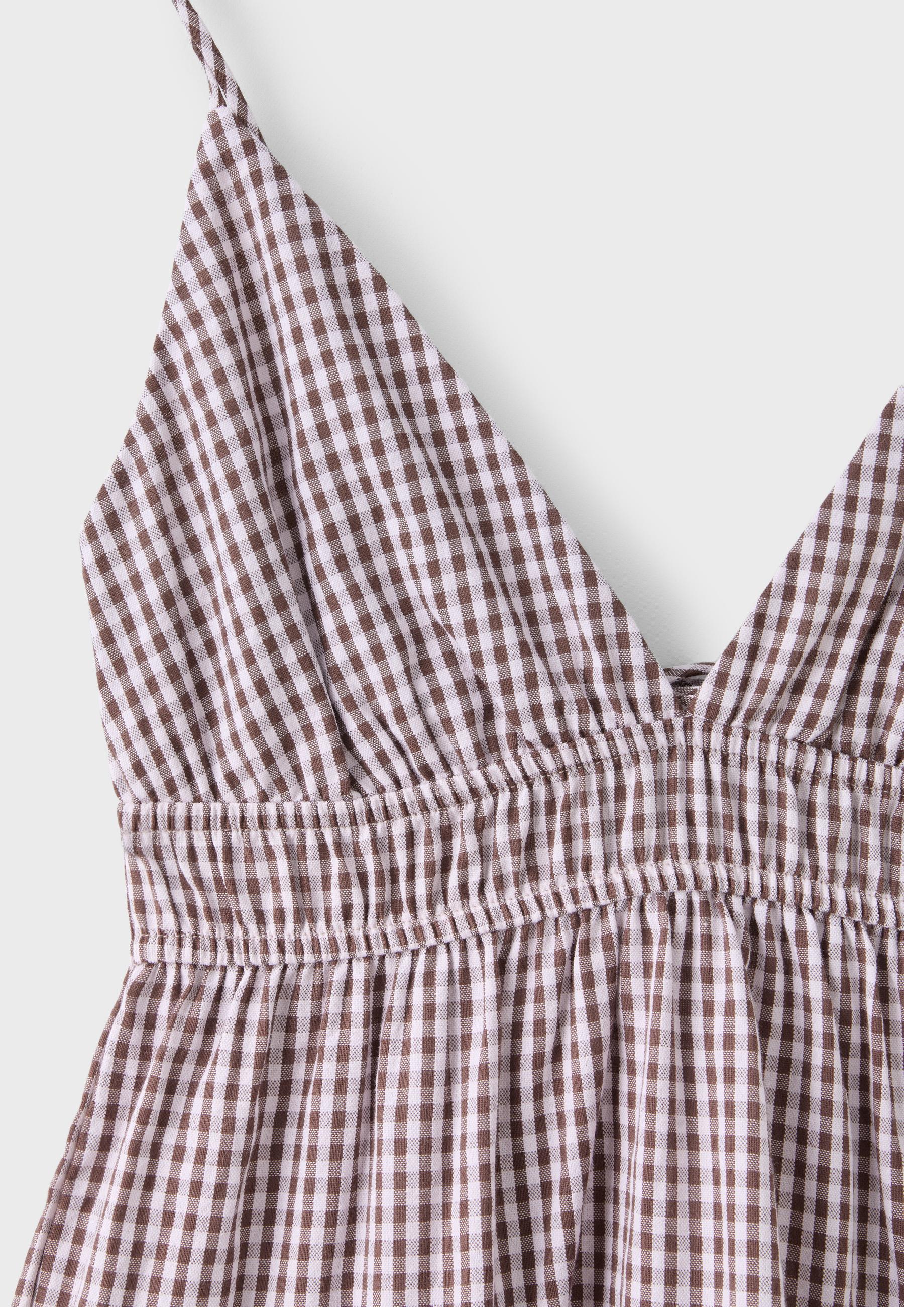Gingham short dress with open back — GREY DENIM WASH