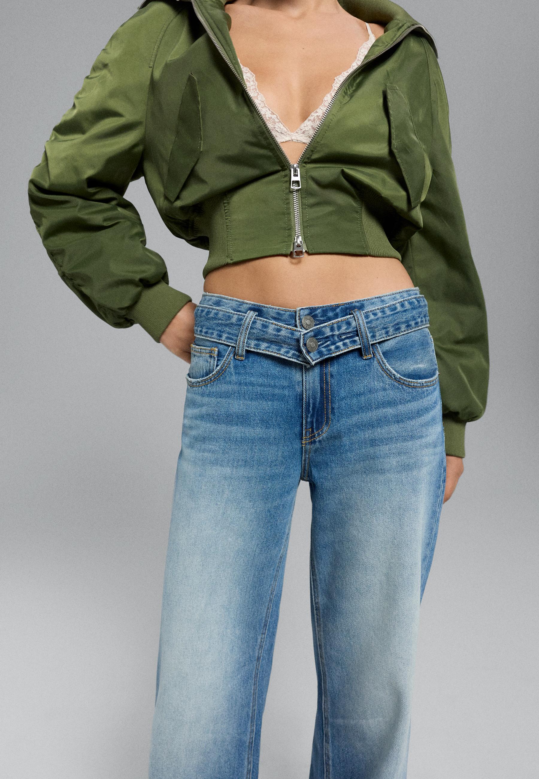 Double-waist wide-leg jeans — MEDIUM BLUE DENIM