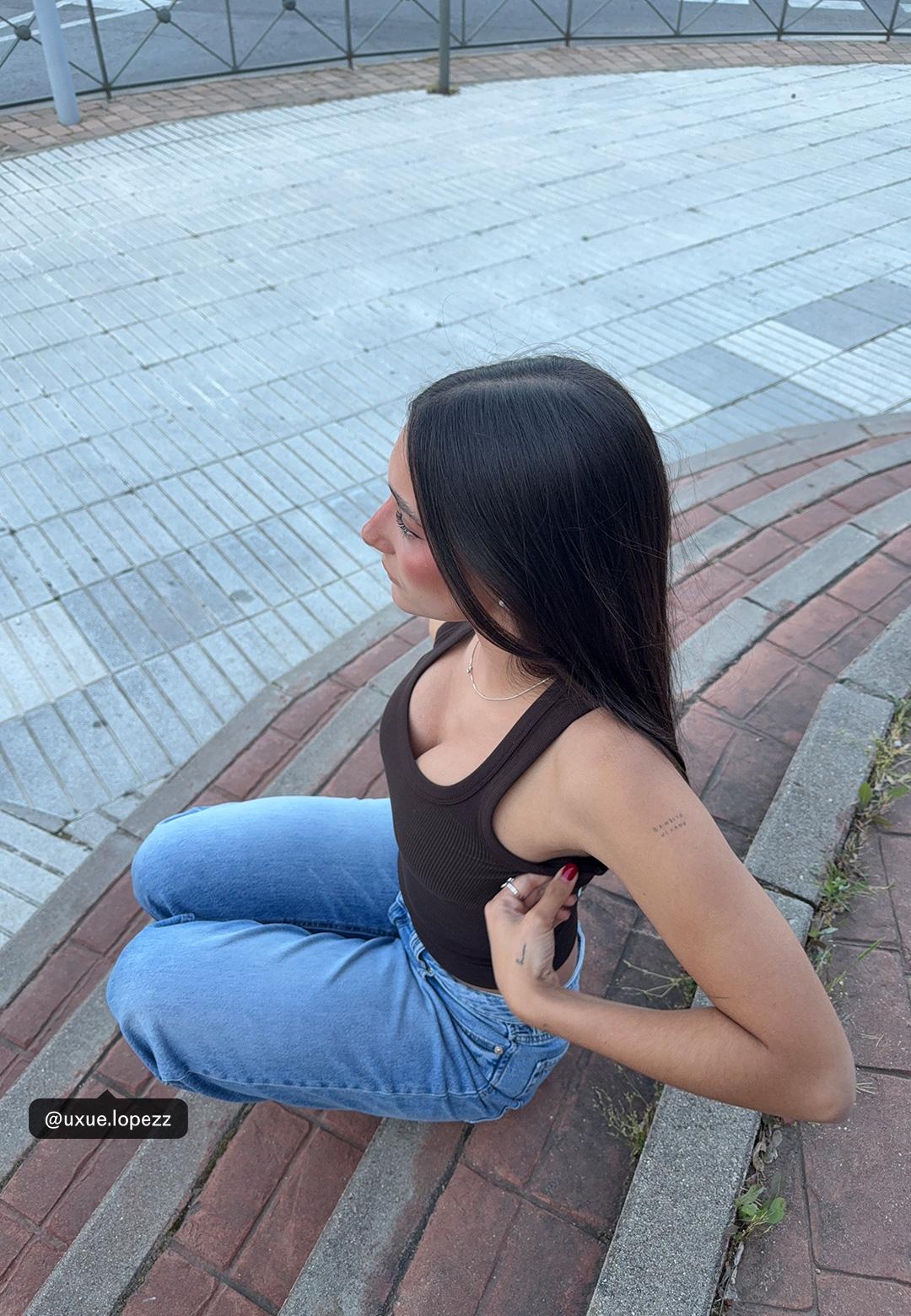 Polyamide wide strap top — Brown