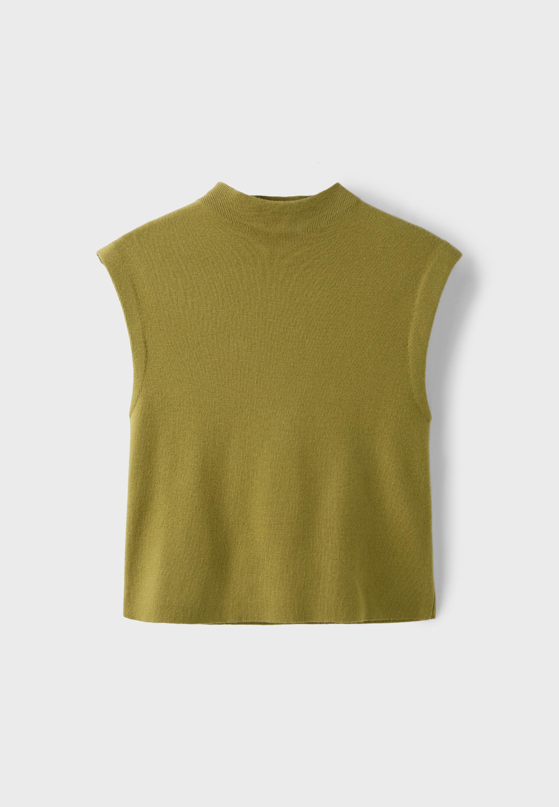 Stand collar knit top — Olive green