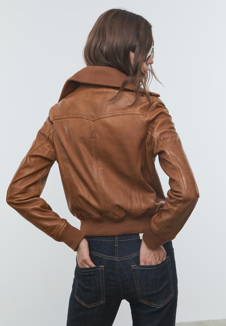 leather jacket with contrast ribbing