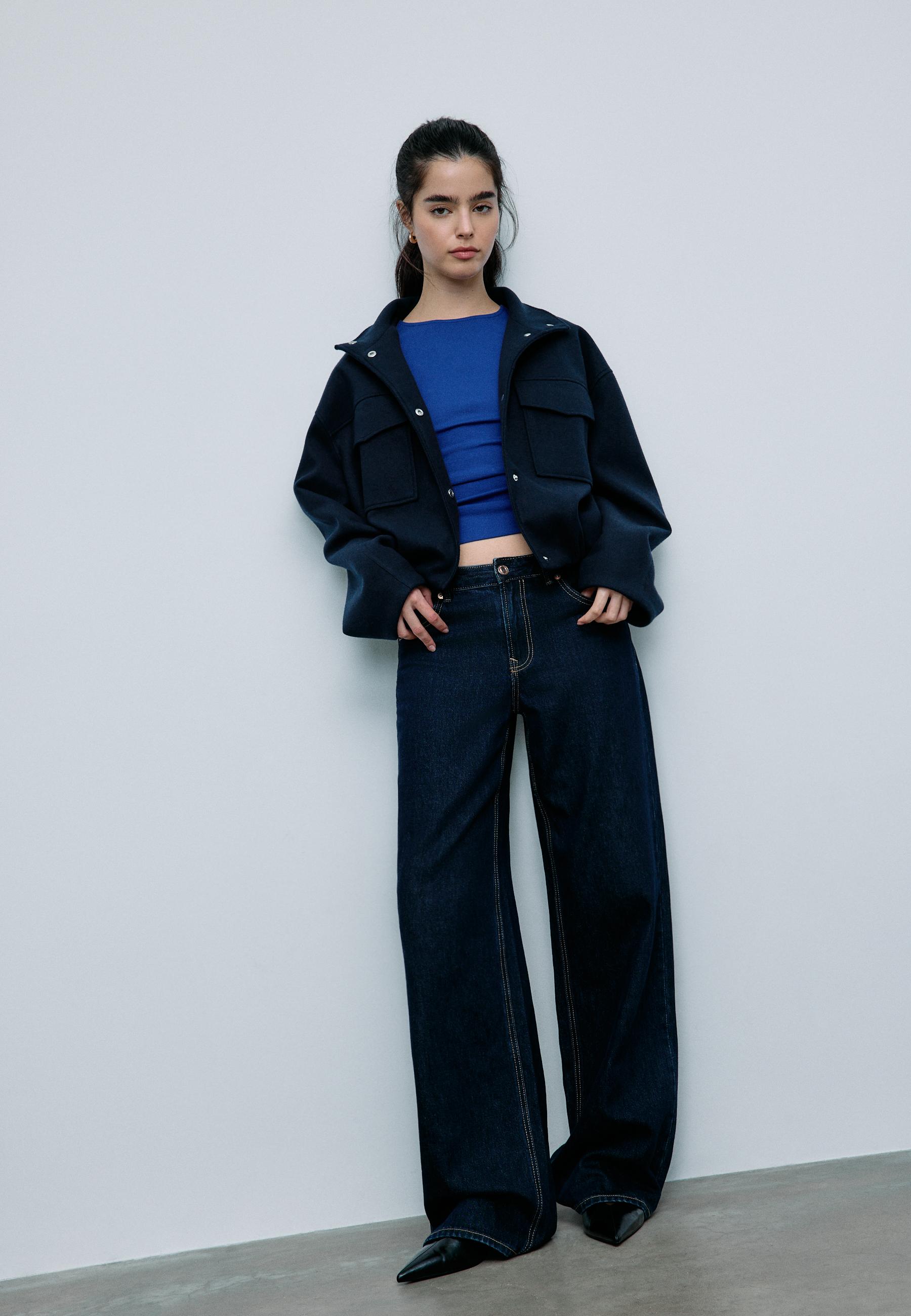 Soft-touch bomber jacket with pockets — Dark blue