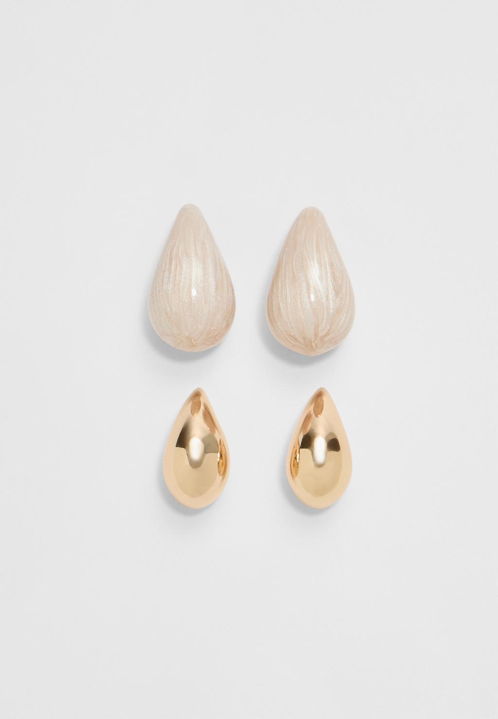 Set of 2 pairs of contrast droplet earrings