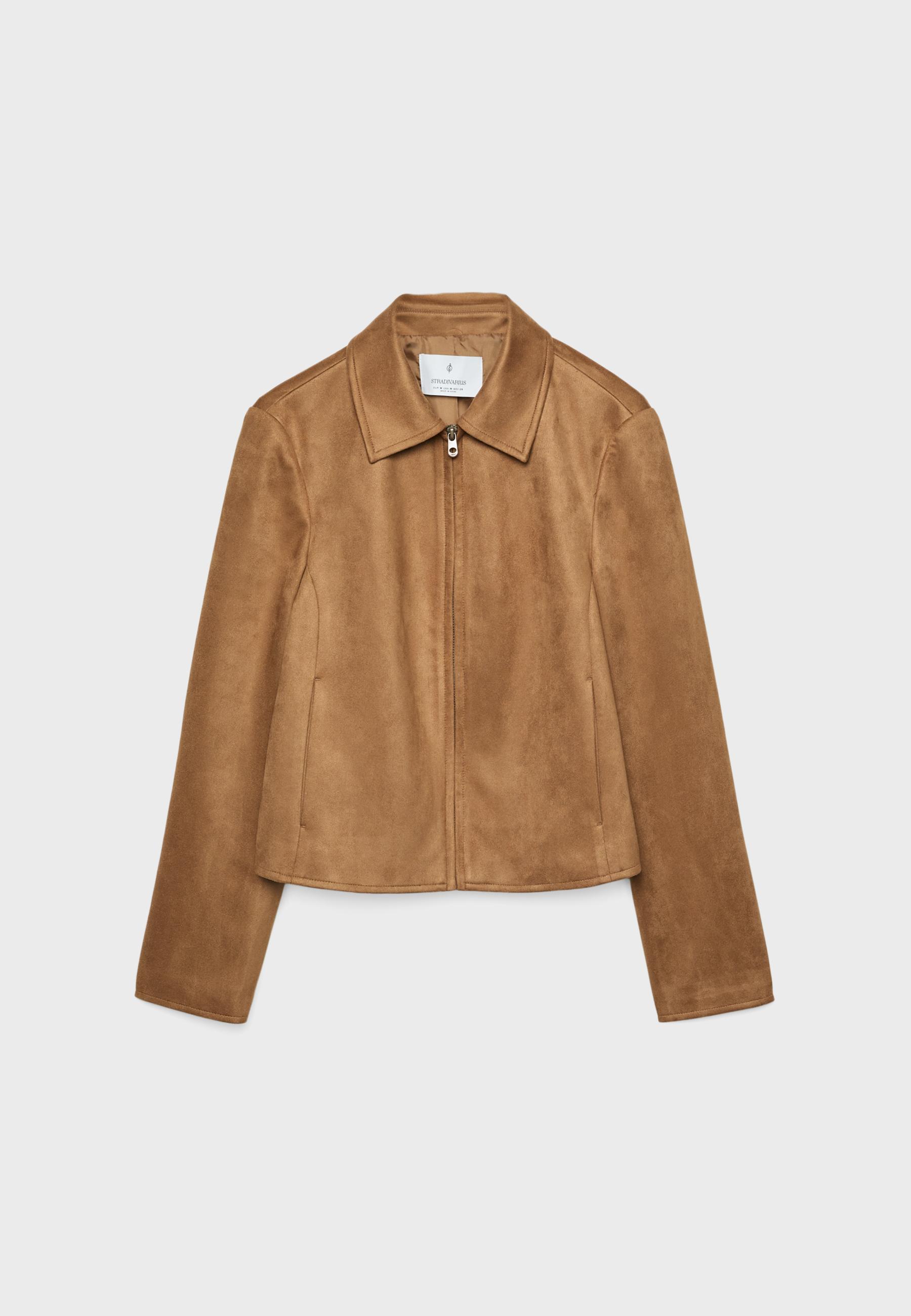 Stradivarius 黒 フェイクファー ジャケット M Faux suede zip-up jacket - Women's fashion | Stradivarius