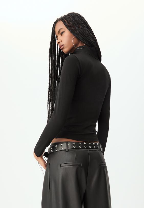 Stradivarius Double Zip T-Shirt Black M