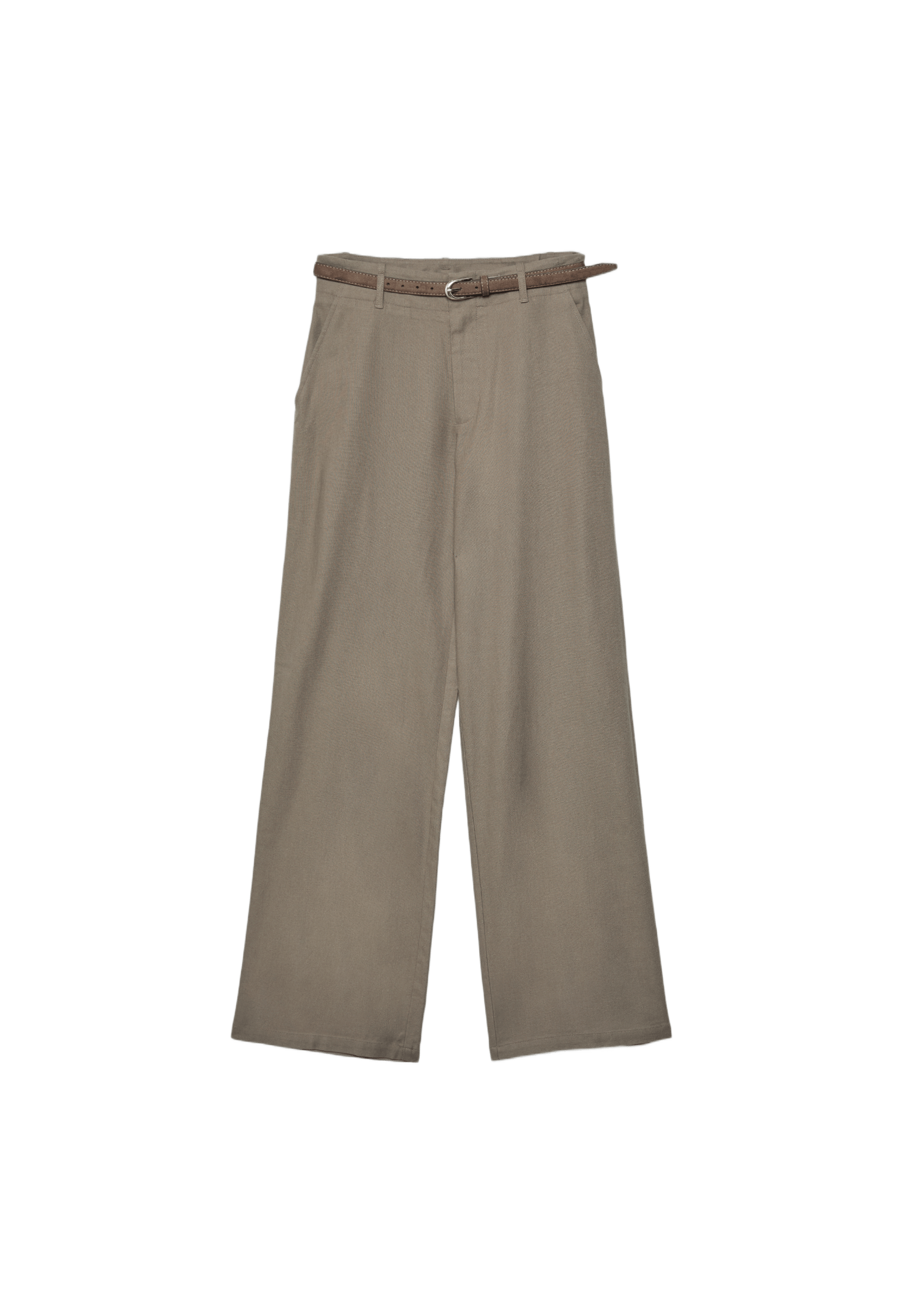 Linen-effect straight-leg trousers with belt — Brown