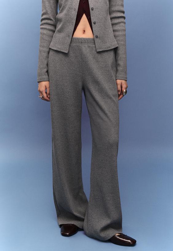 Stradivarius Long Knit Trousers Dark Grey L