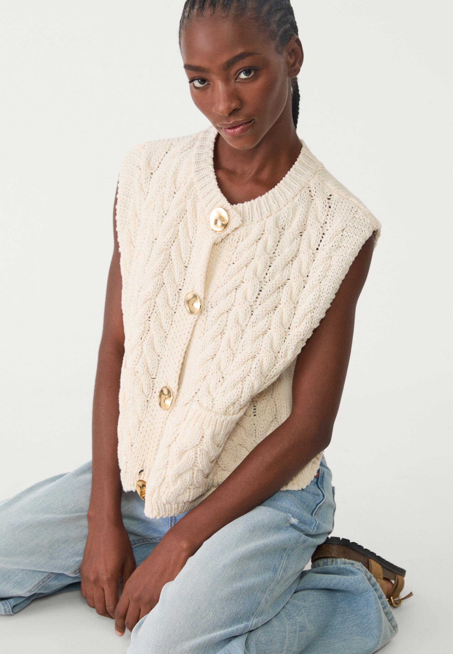Zw Collection Gilet Beige Zara Cable Knit Sweater Vest Zara ZARA
