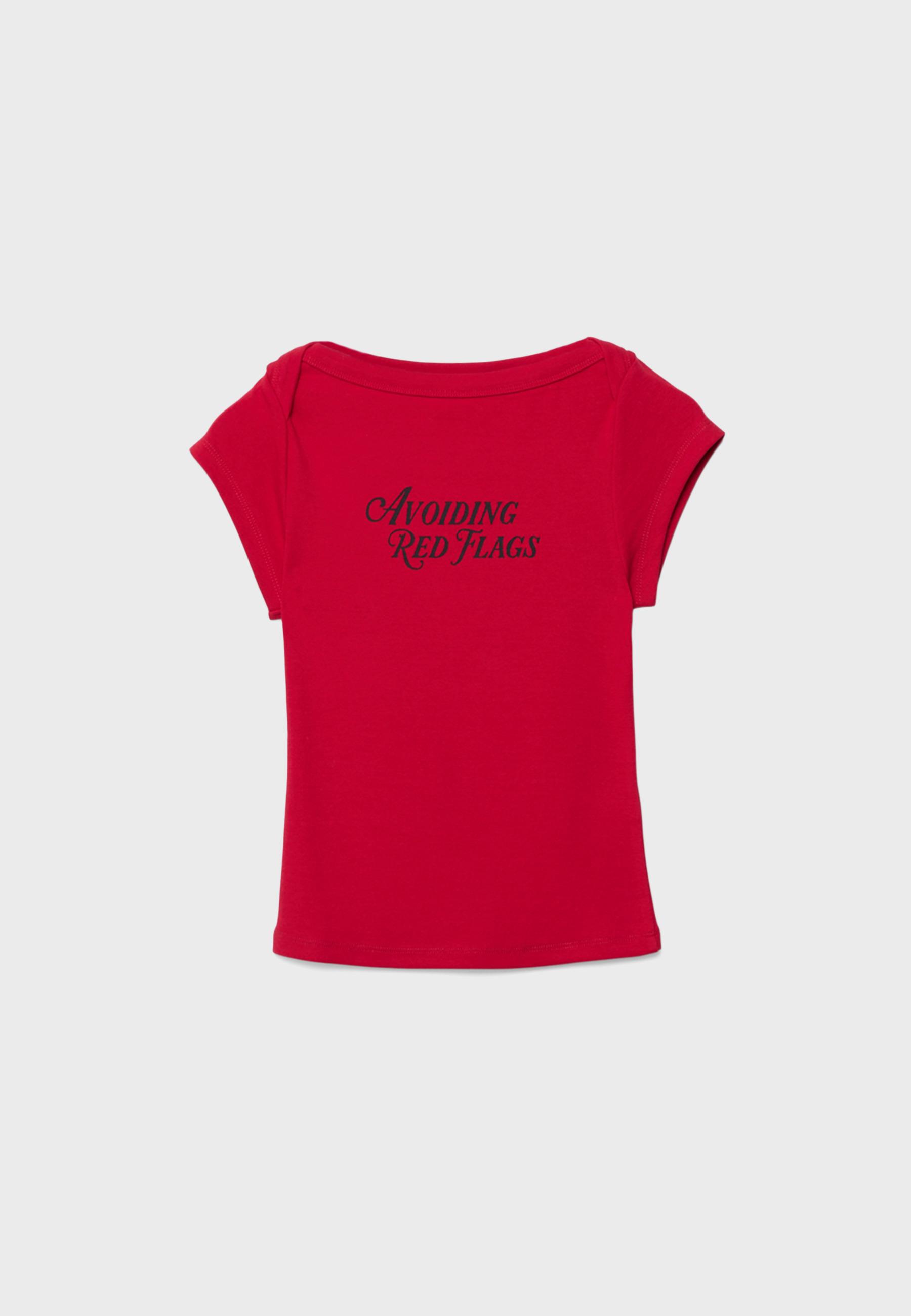 Boat neck slogan T-shirt — Red