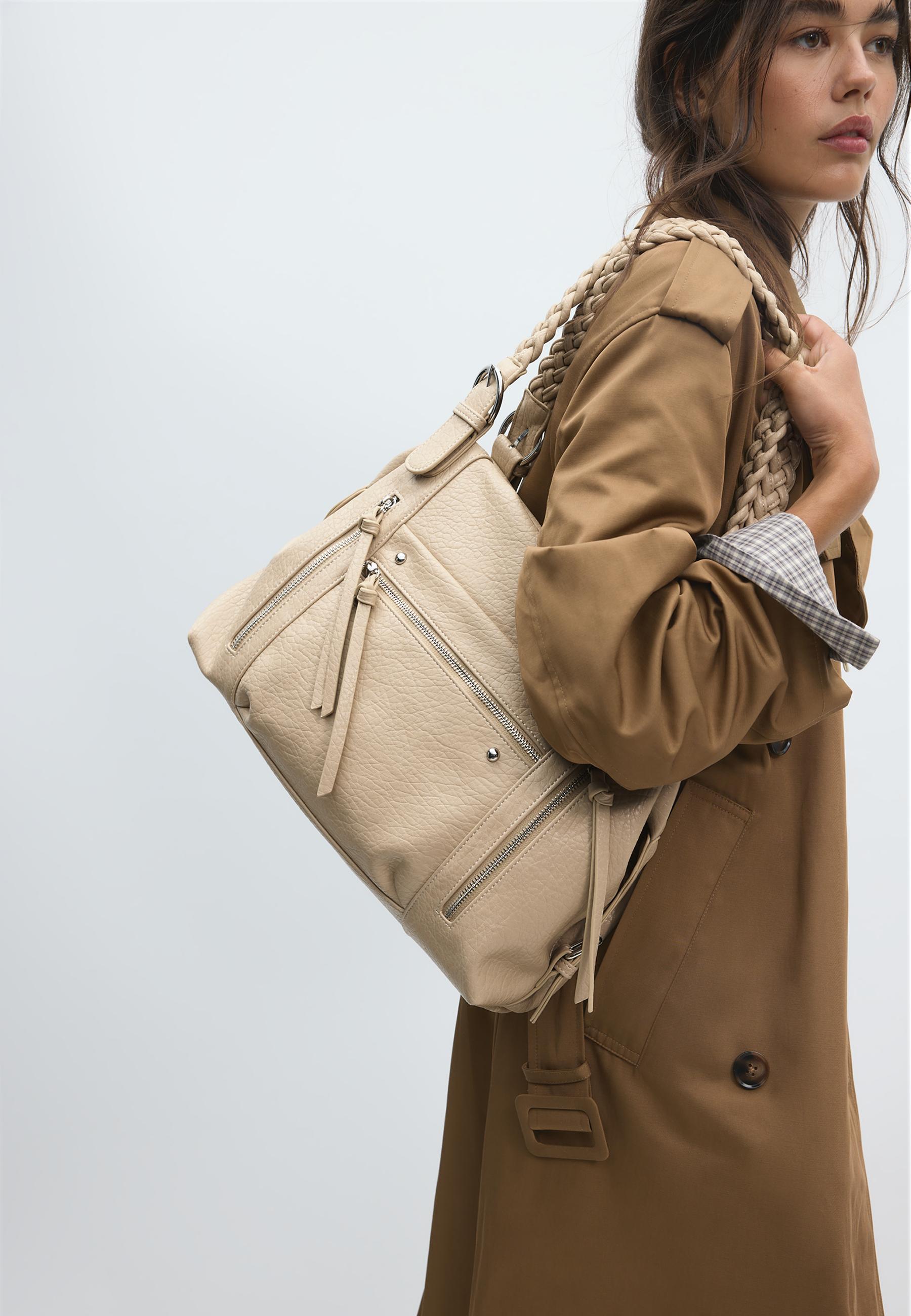 Braided strap shoulder bag — Beige