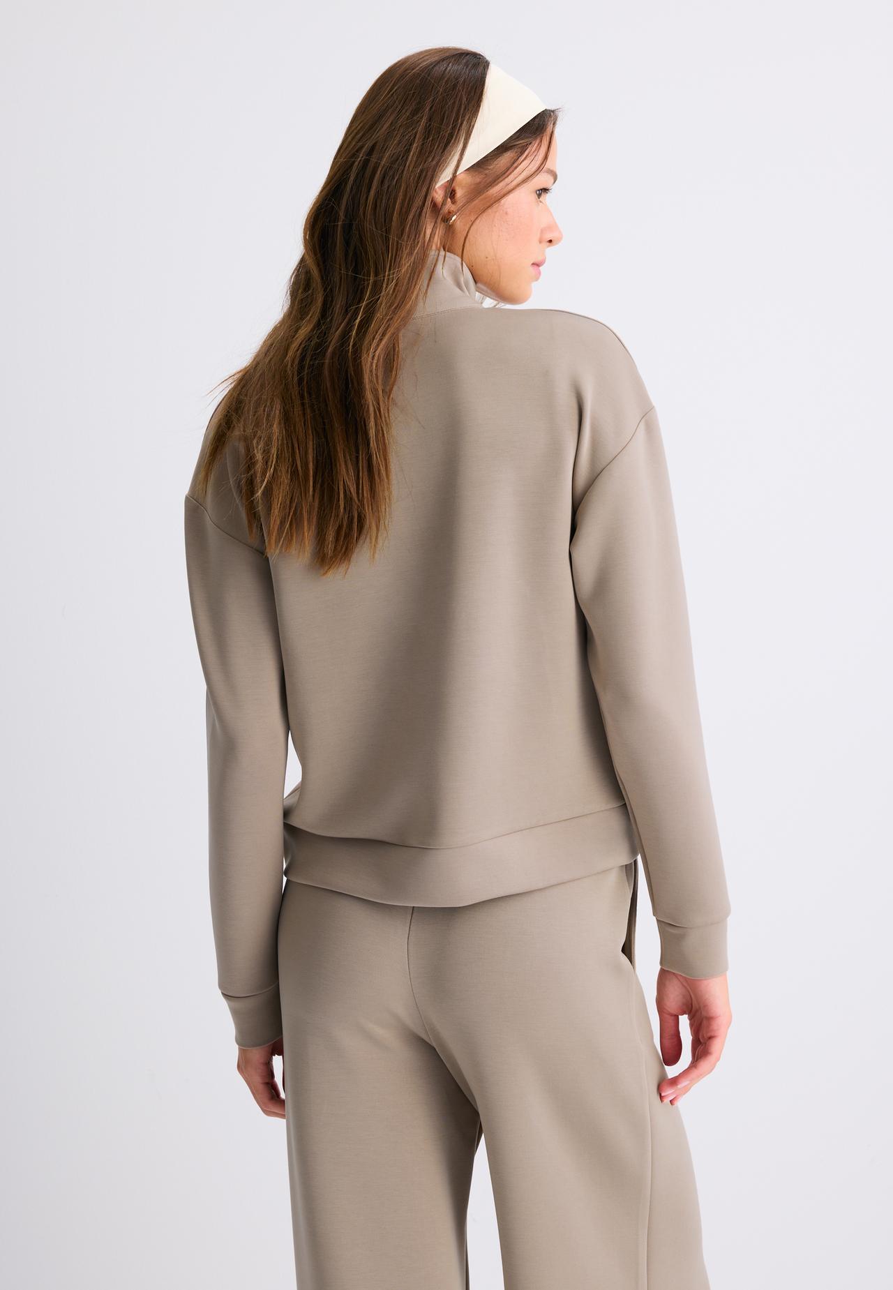 Soft-touch sweatshirt with zip — Beige