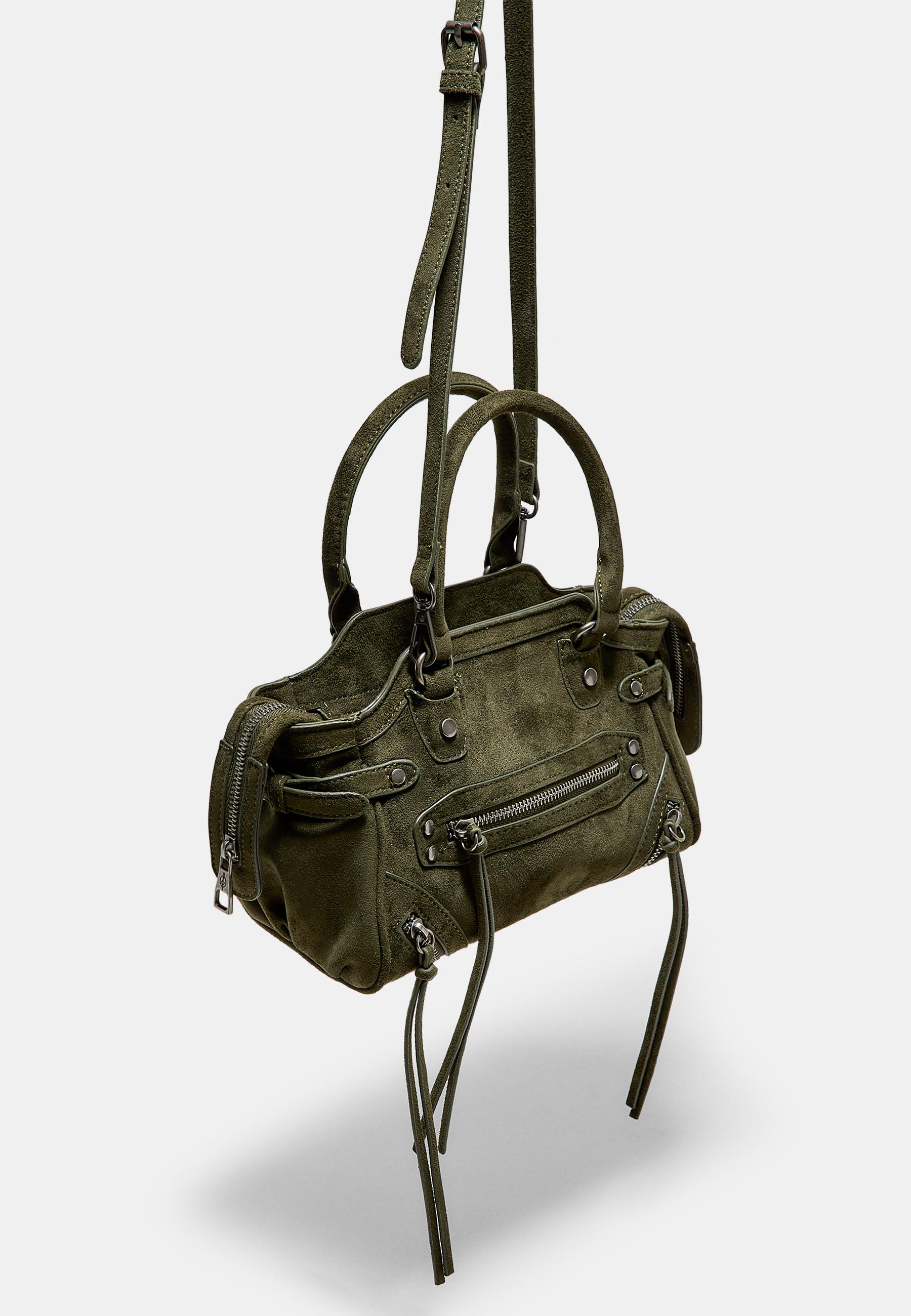 Studded city bag with zip pullers — Khaki