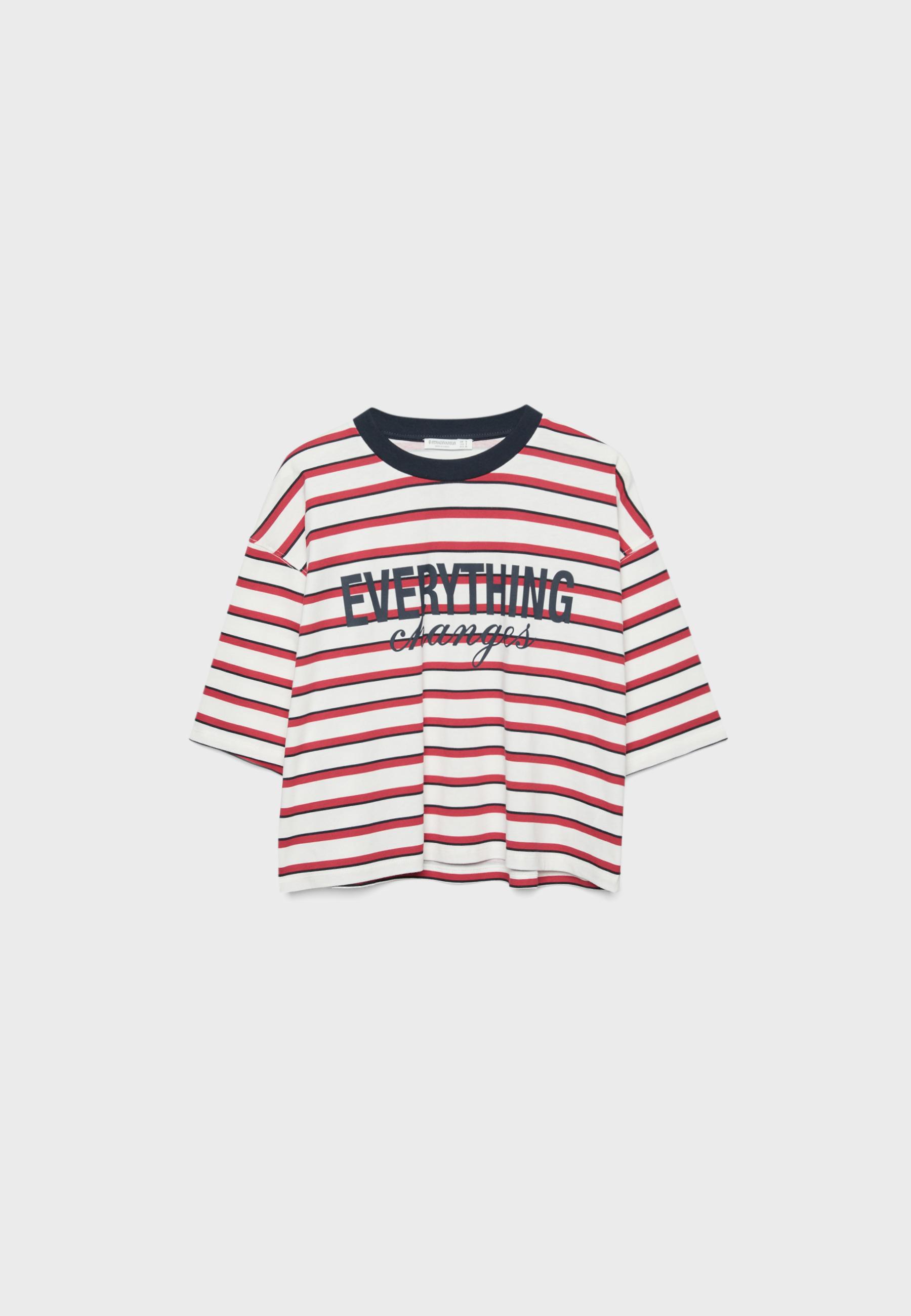 Printed striped short sleeve T-shirt — Red