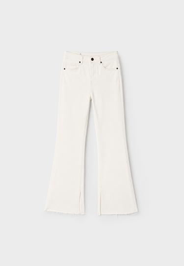 D74 stretch bell bottom jeans with slit — Vanilla 7